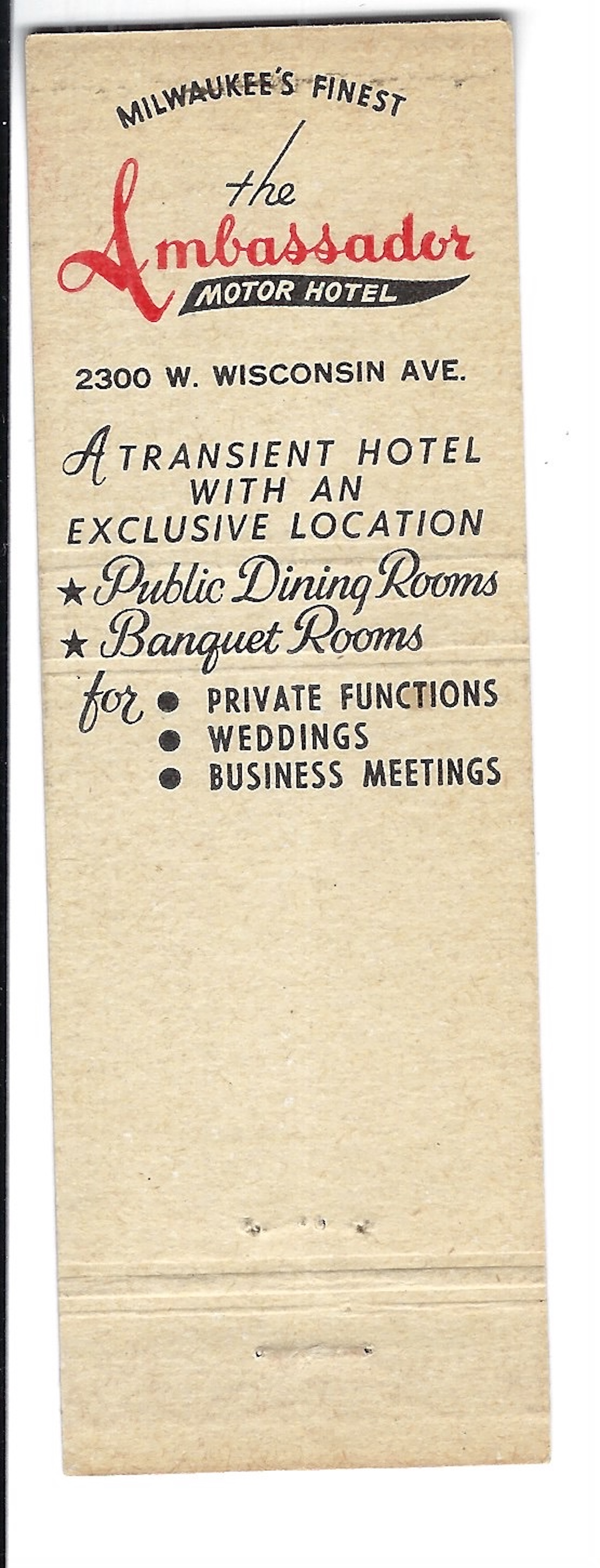 Ambassador Hotel Milwaukee Wisconsin Matchbook Dahmer image 2