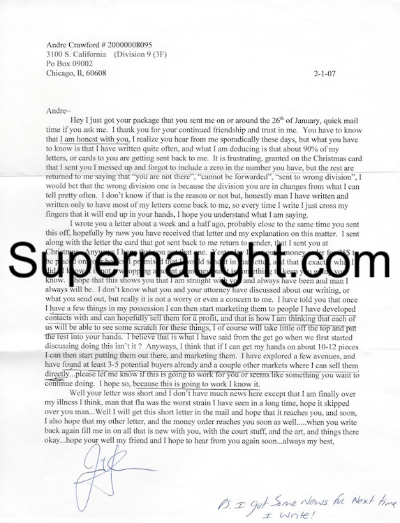 Andre Crawford Letter with Signed Envelope image 2
