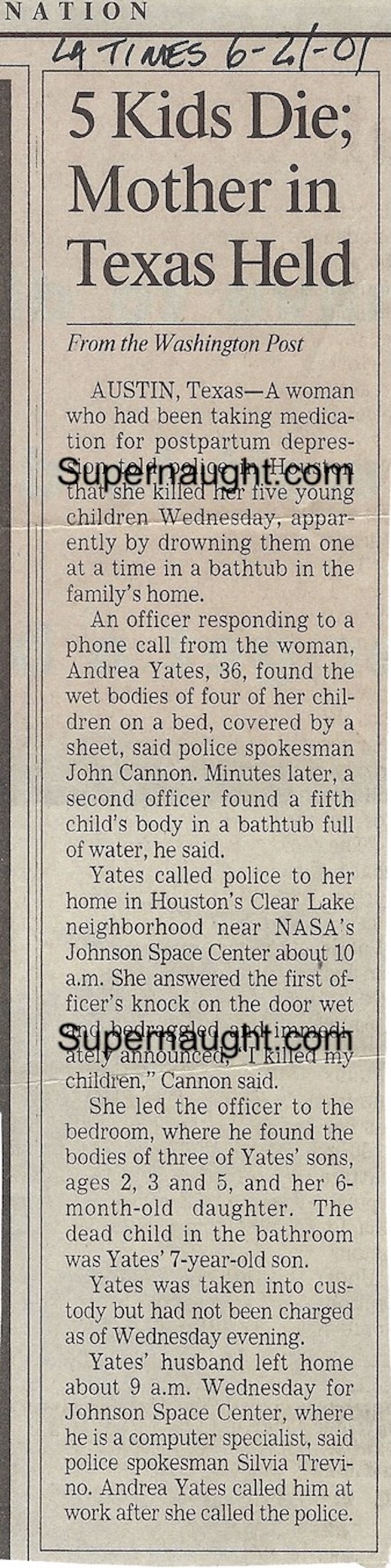 Andrea Yates 2001 Newspaper Article