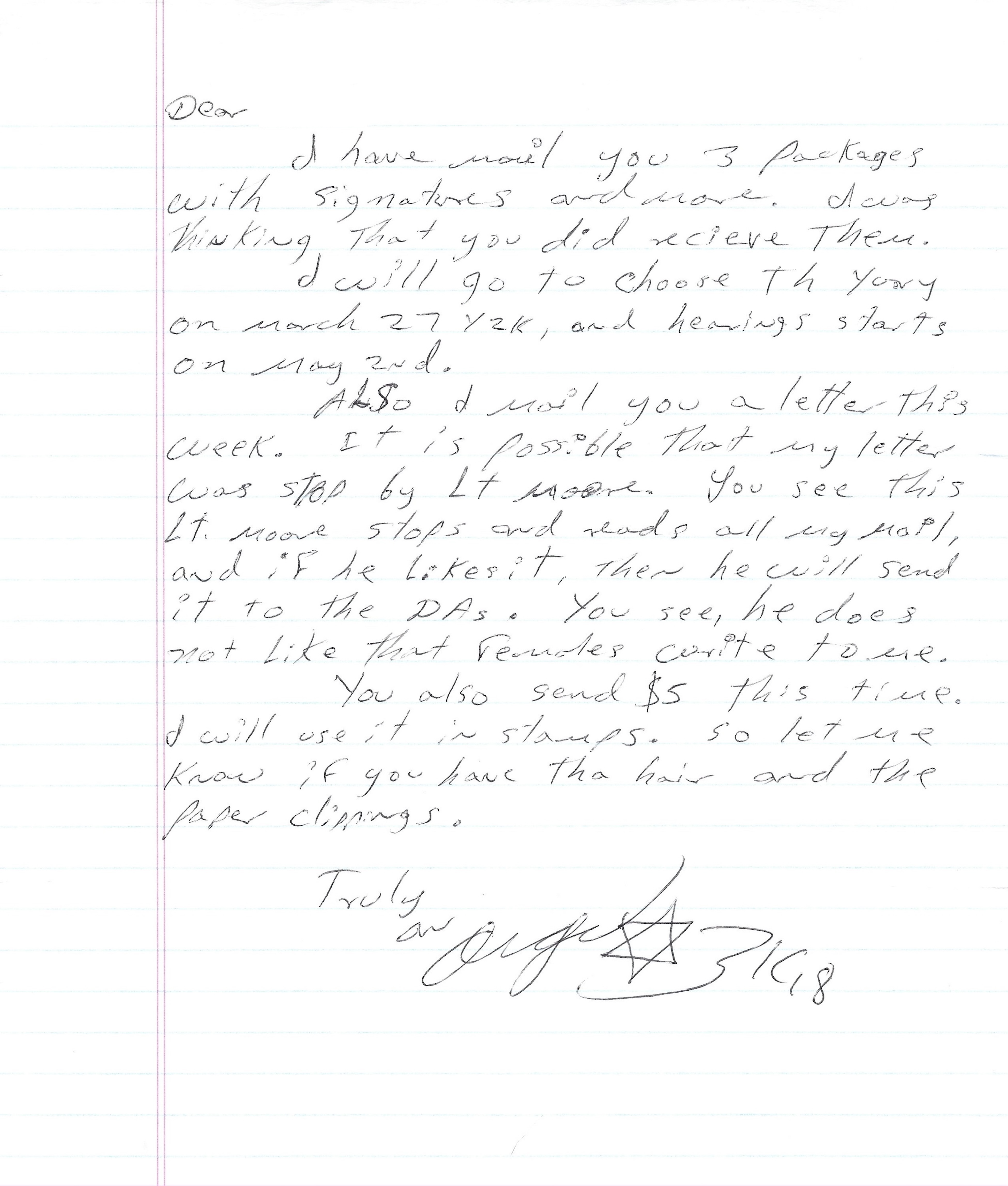 Angel Resendiz County Jail Letter Signed