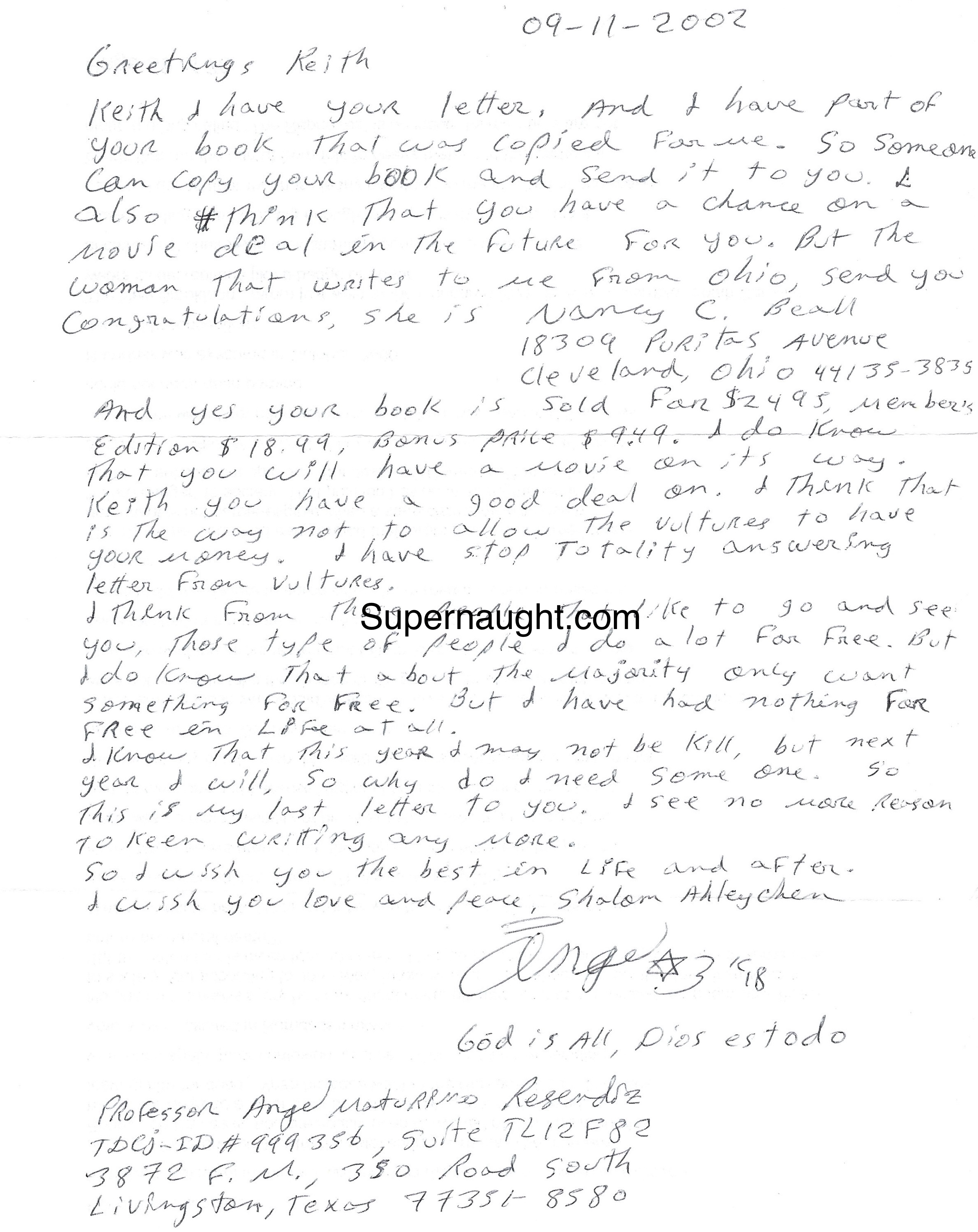 Angel Resendiz Keith Jesperson Letter and Envelope Both Signed