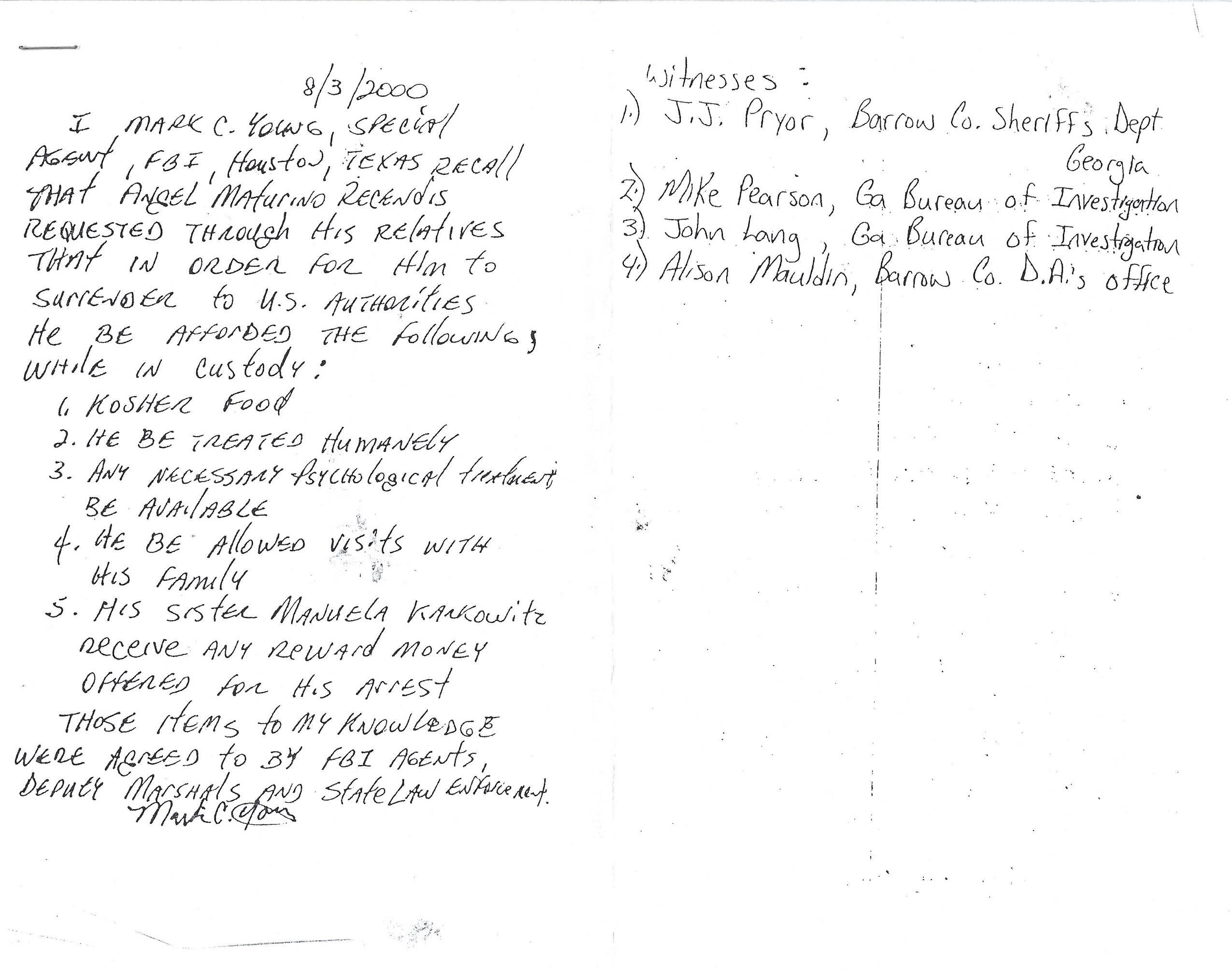 Angel Resendiz Letter Paperwork and Signed Envelope image 2