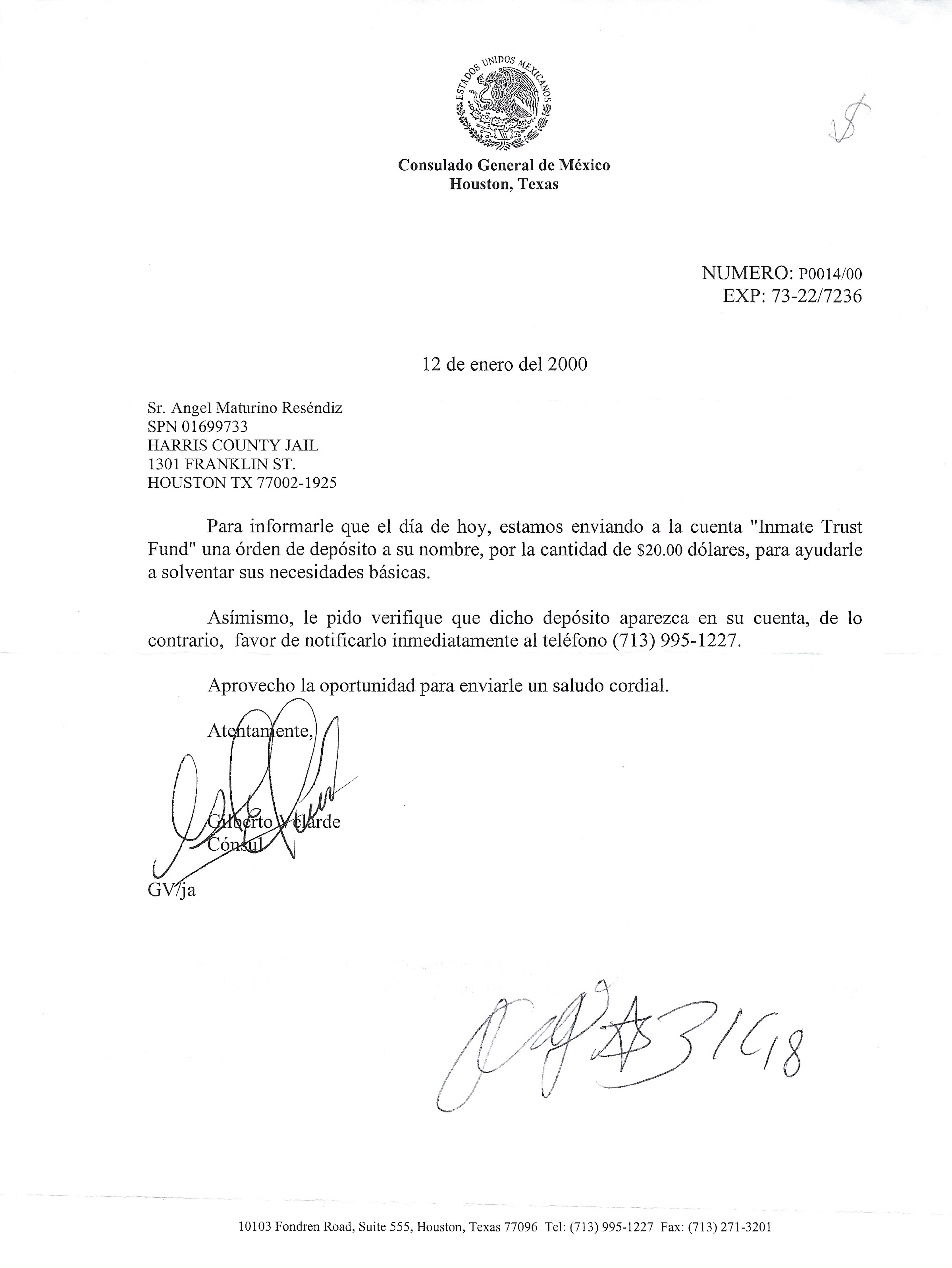 Angel Resendiz Signed Letter Mexican Consultant
