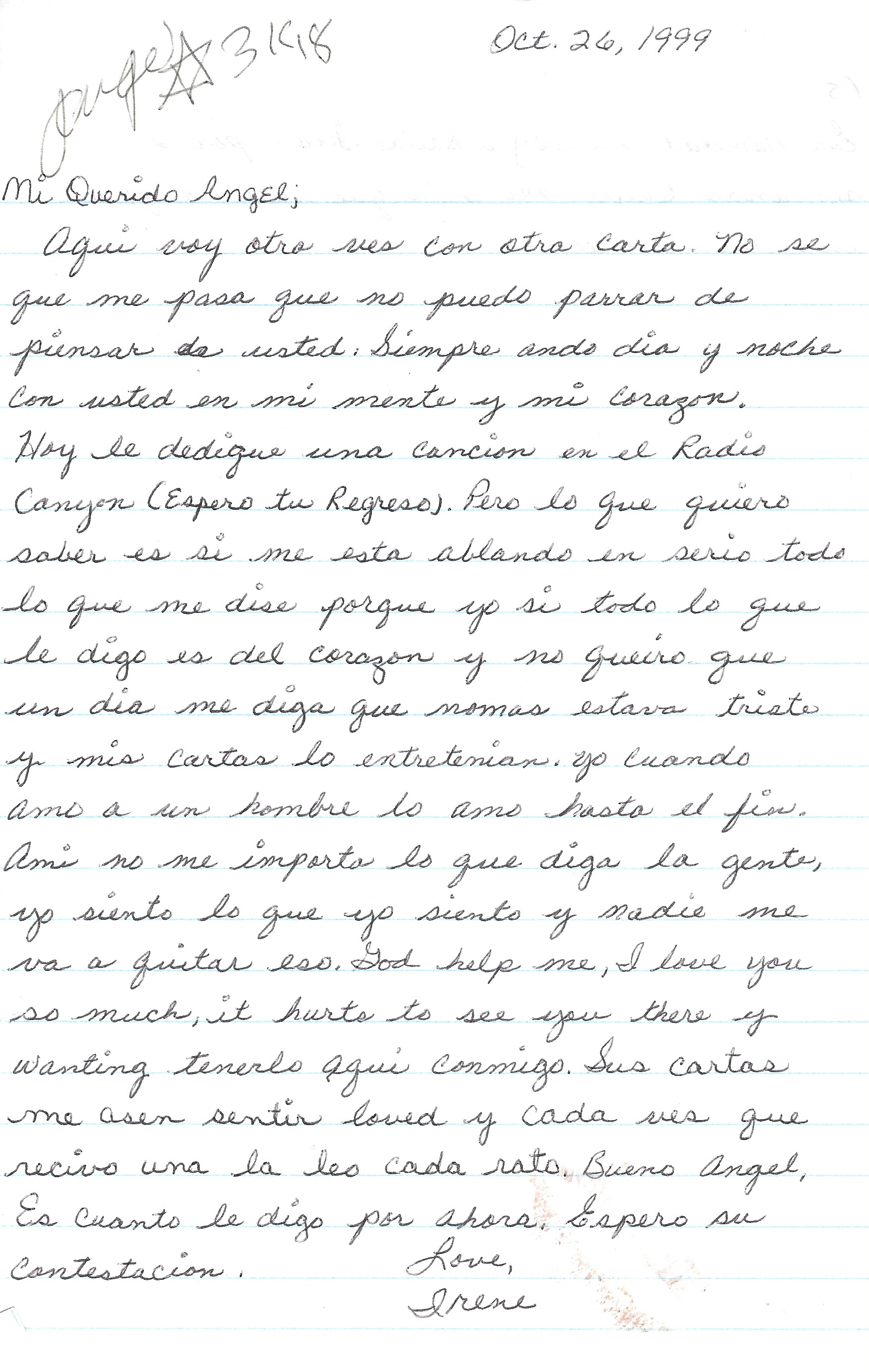 Angel Resendiz Signed Letter Received in Jail