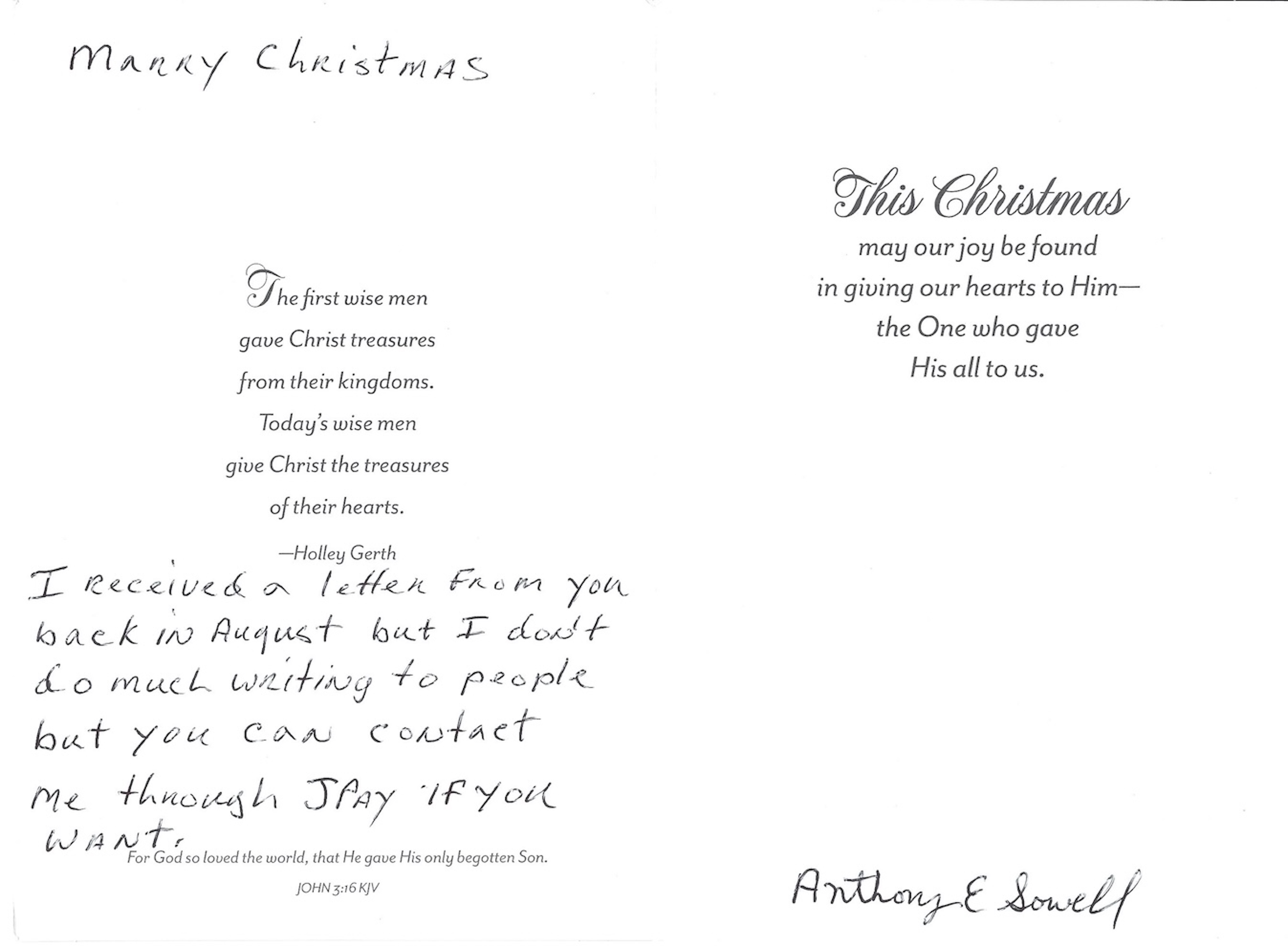 Anthony Sowell Christmas Card and Envelope Set Both Signed