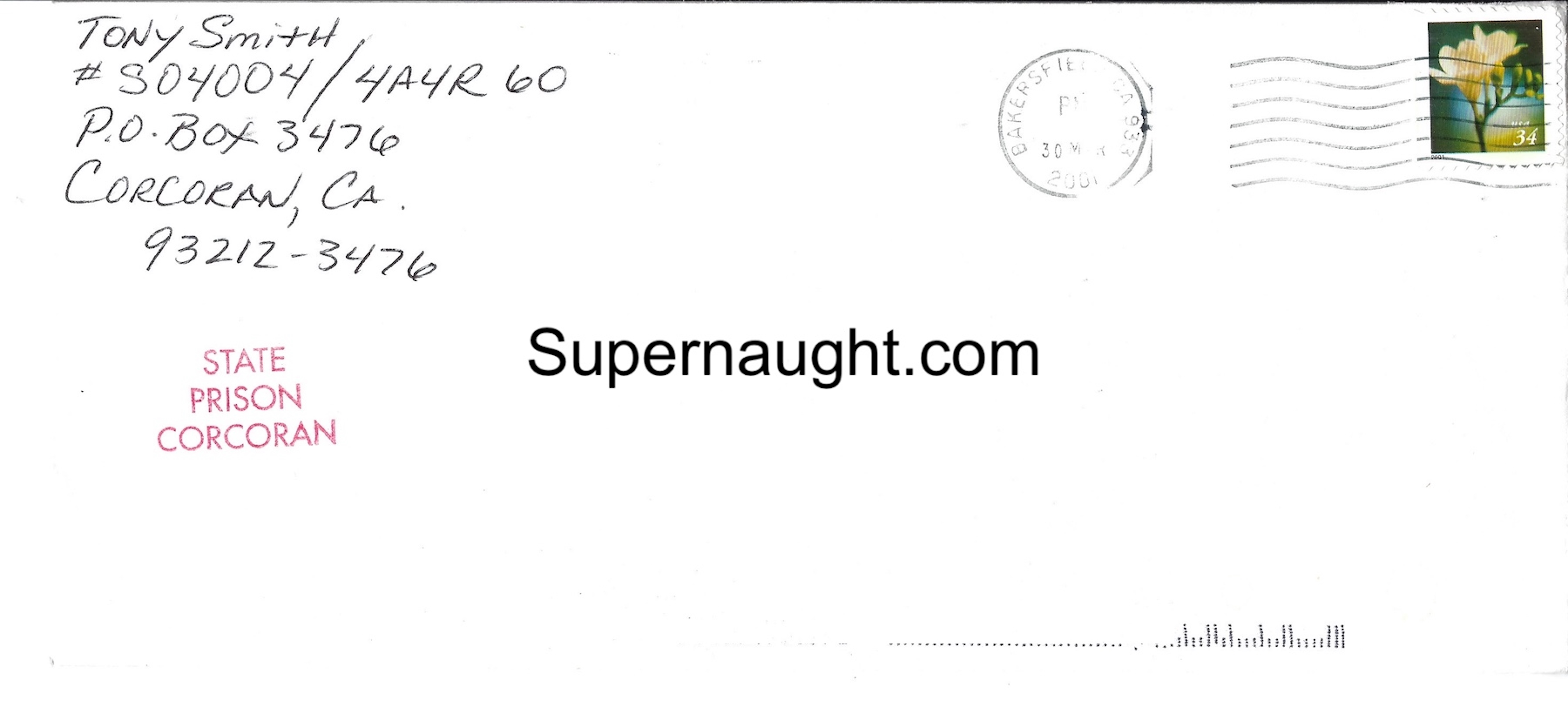 Anthony Wolfe Prison Envelope Signed Tony Smith