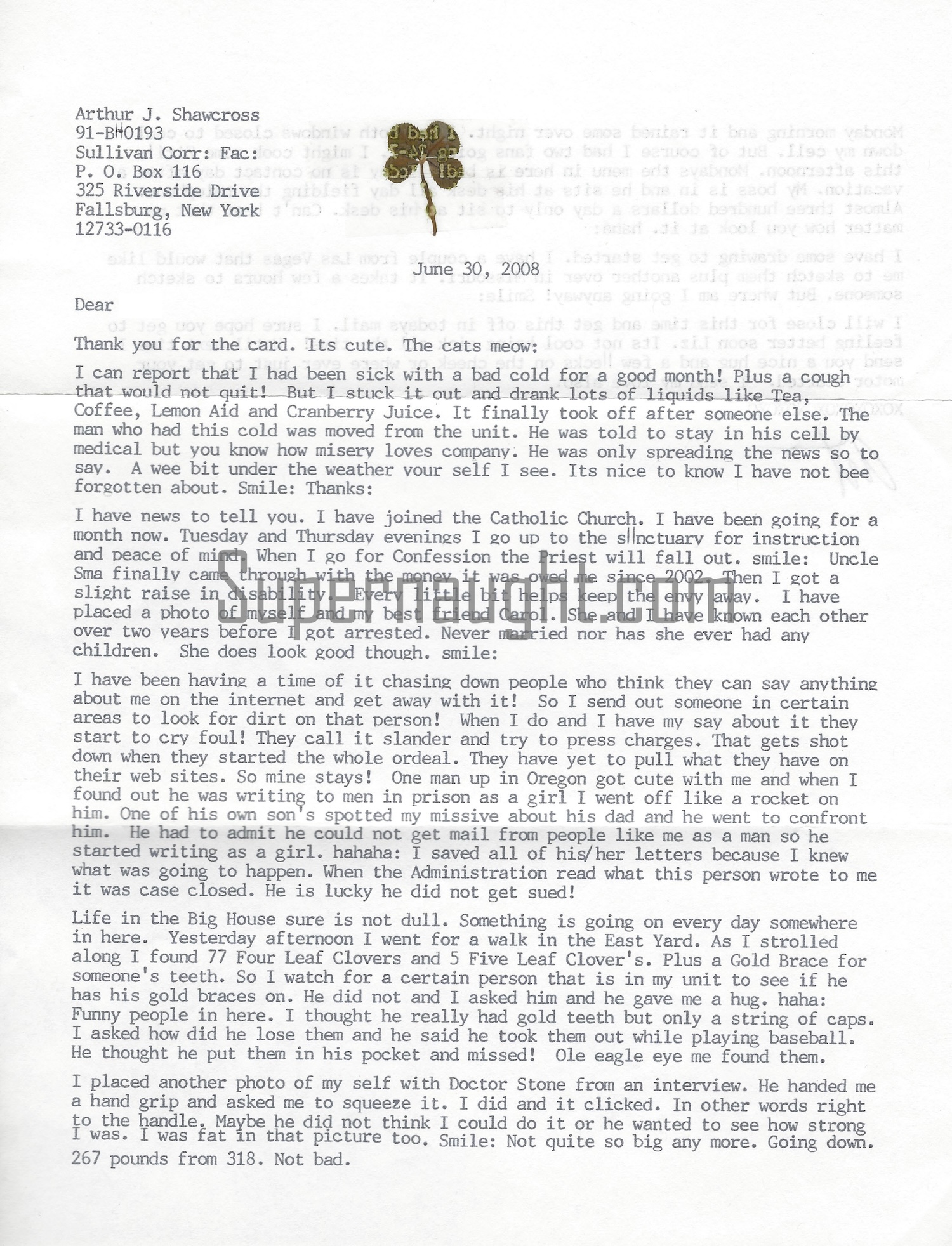 Arthur Shawcross Four Leaf Clover Letter Signed With Envelope Set