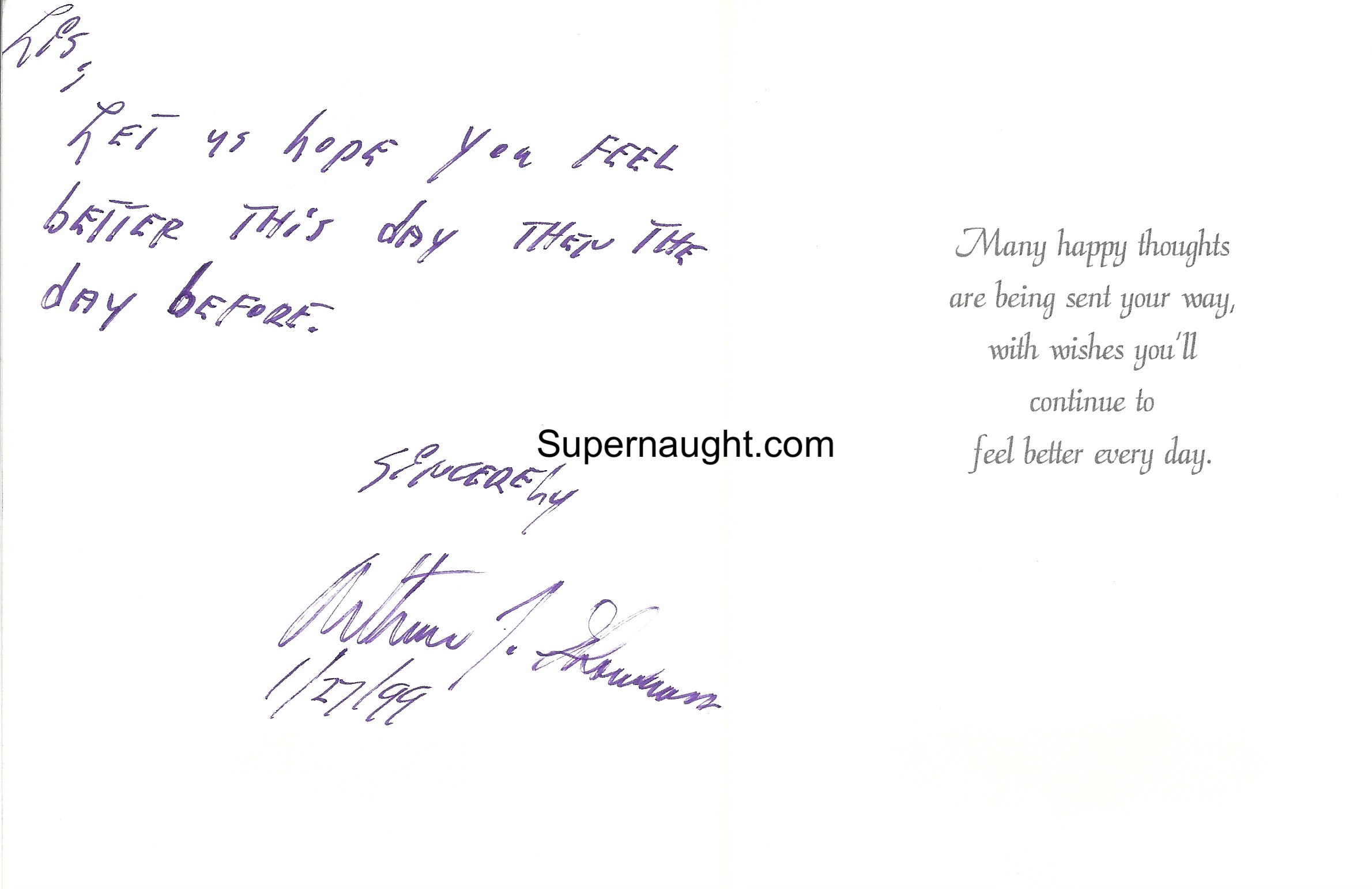 Arthur Shawcross Get Well Card and Envelope Both Signed image 2