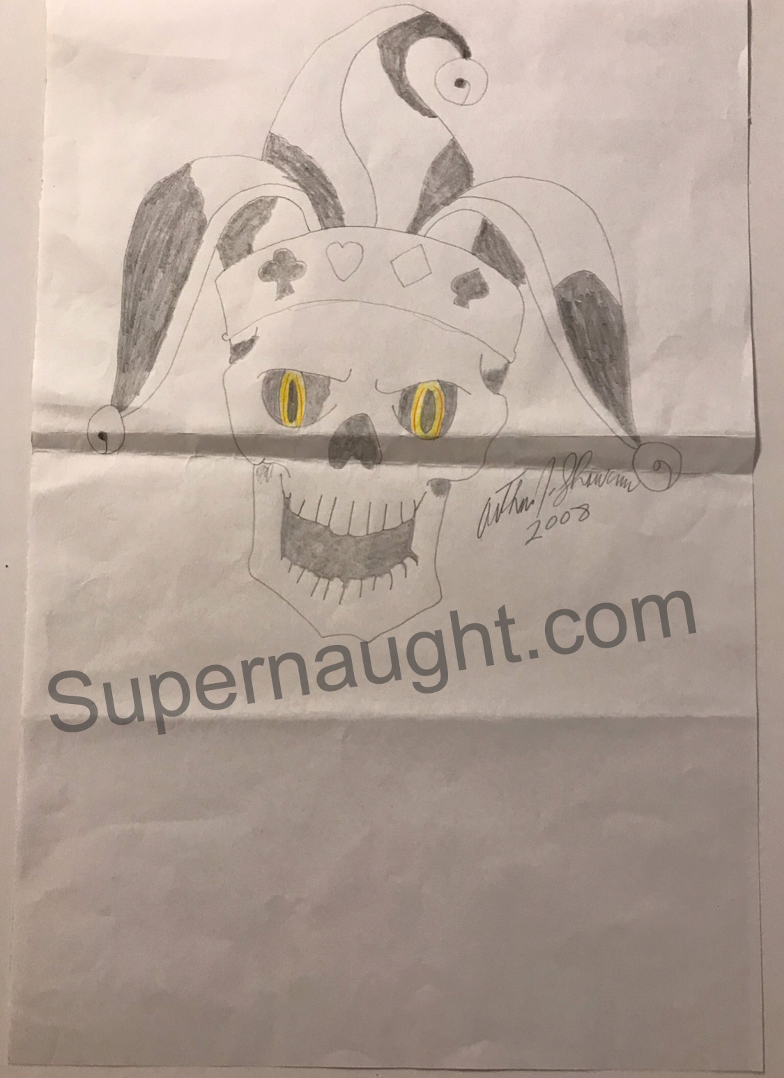 Arthur Shawcross Jester Skull Drawing Signed