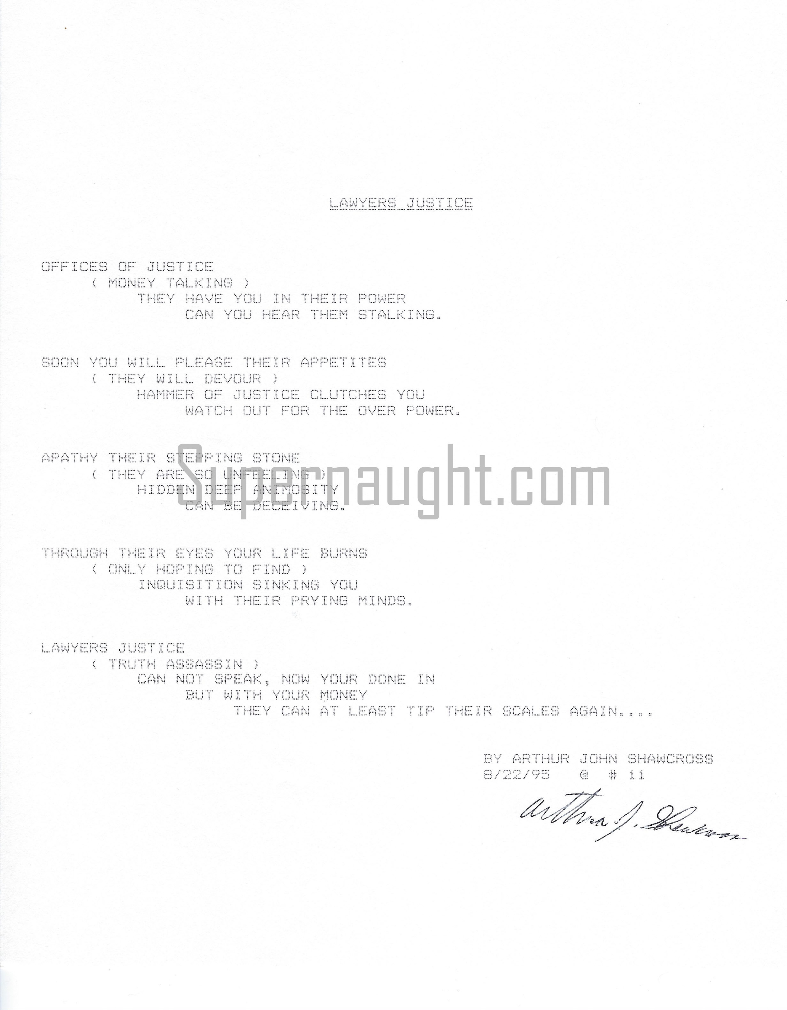 Arthur Shawcross Lawyers Justice Signed Poem