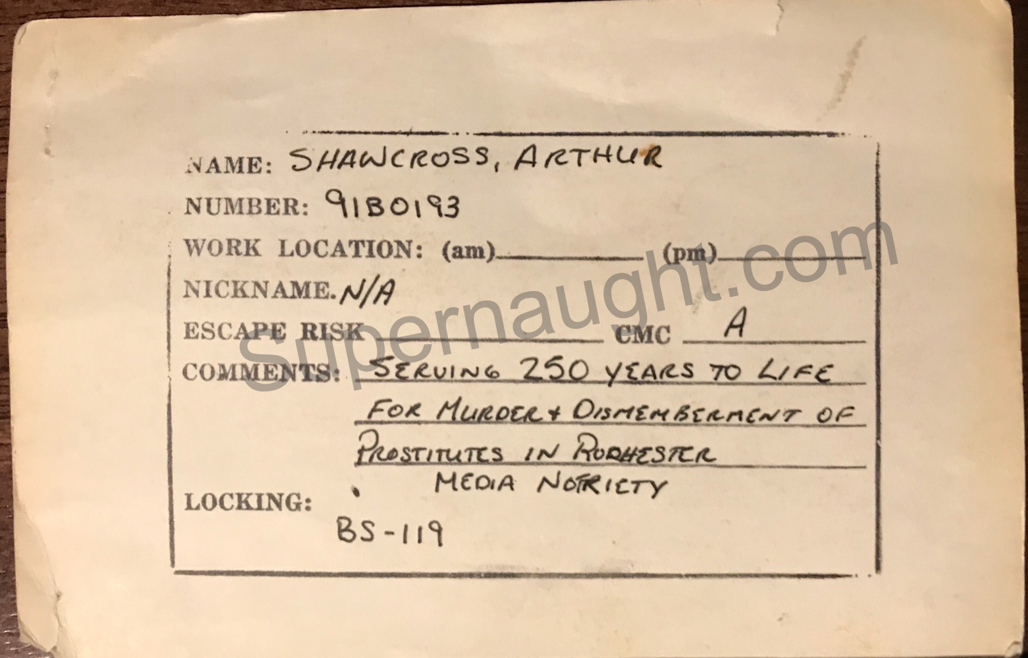 Arthur Shawcross DOC ID Card image 2