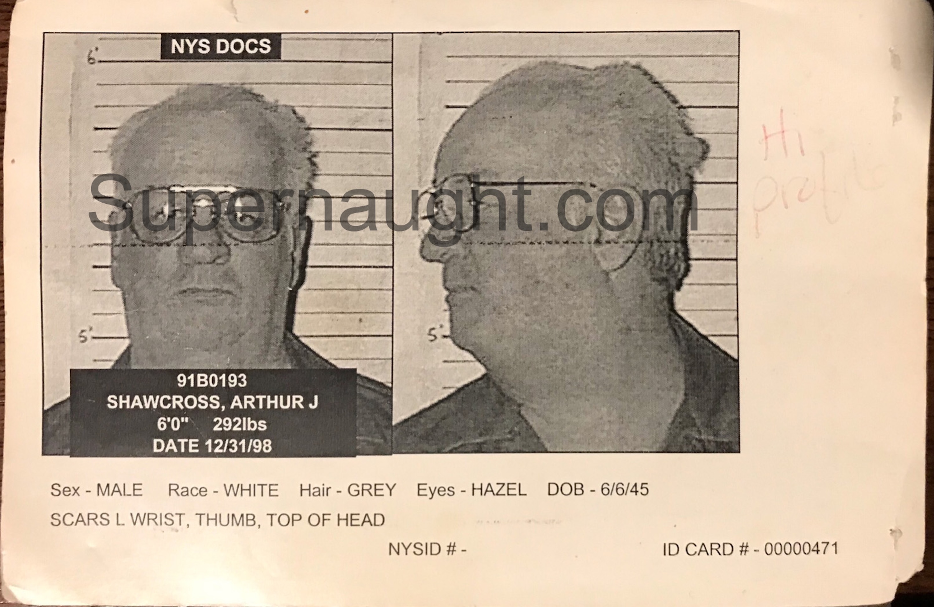 Arthur Shawcross DOC ID Card