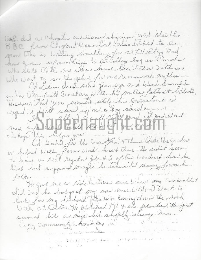 As I Remember Ed Gein Georgia Foster Letter Copy image 2