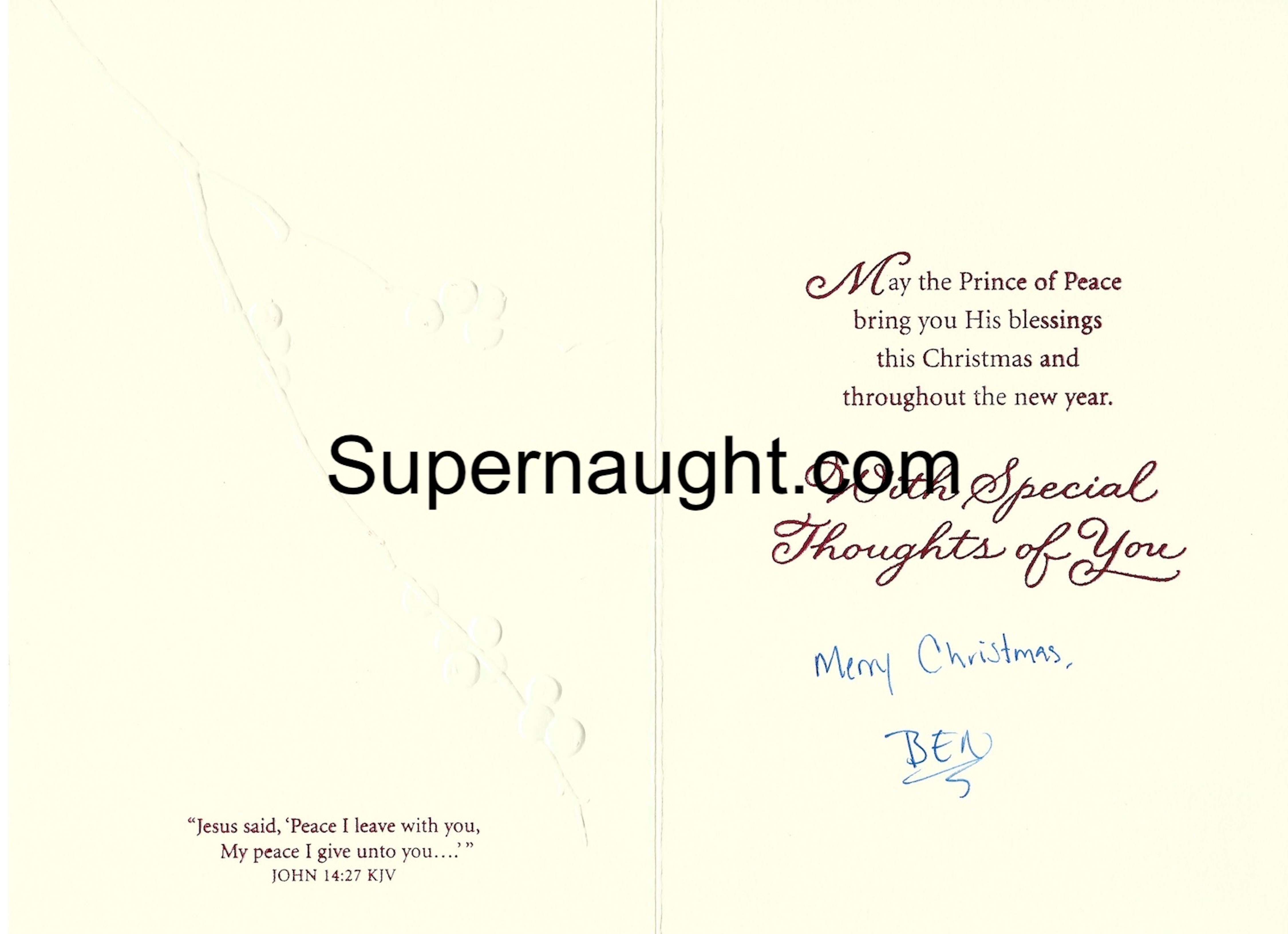 Benjamin Darras Christmas Card and Envelope Portion Both Signed