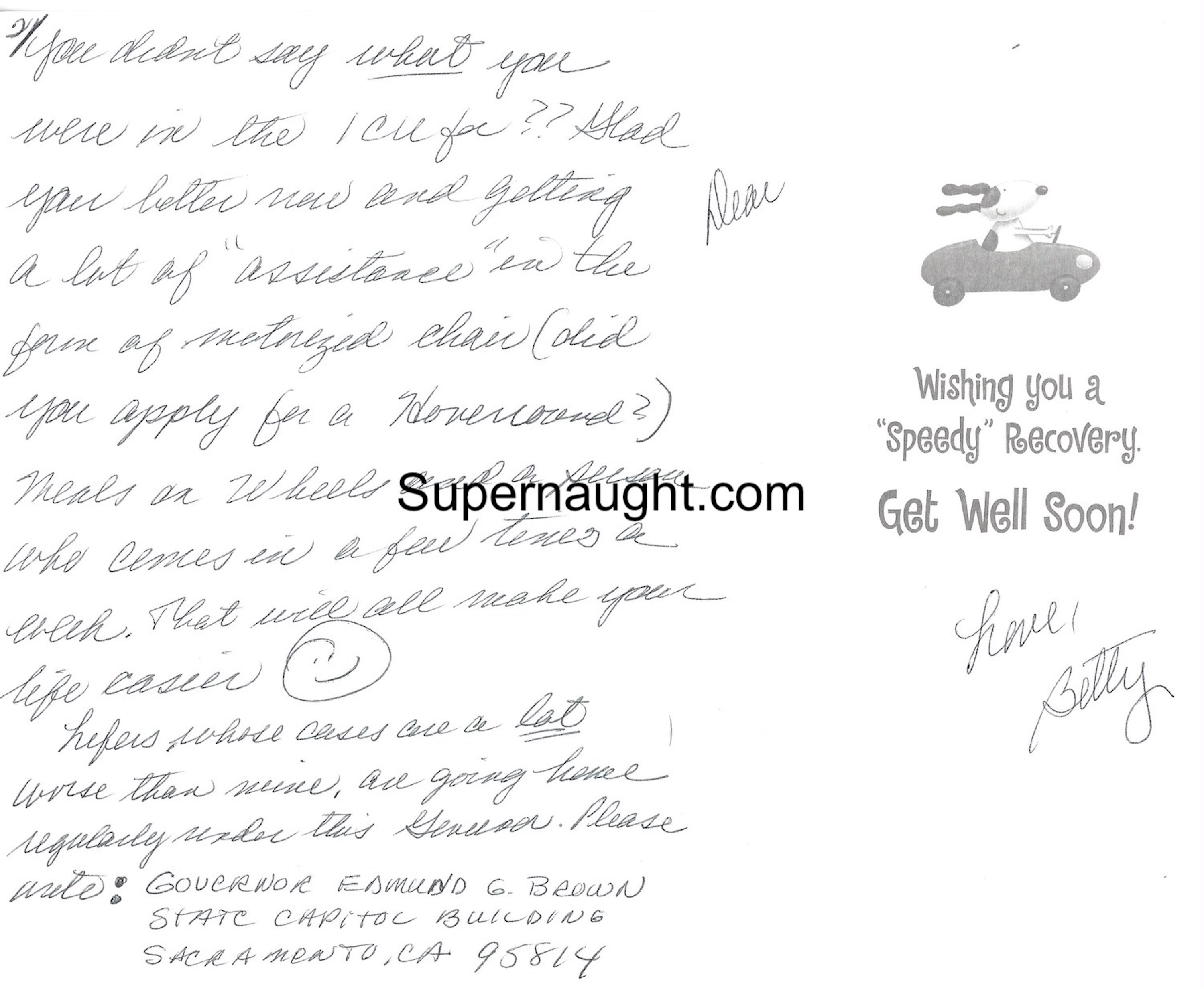 Betty Broderick Get Well Card and Envelope Both Signed