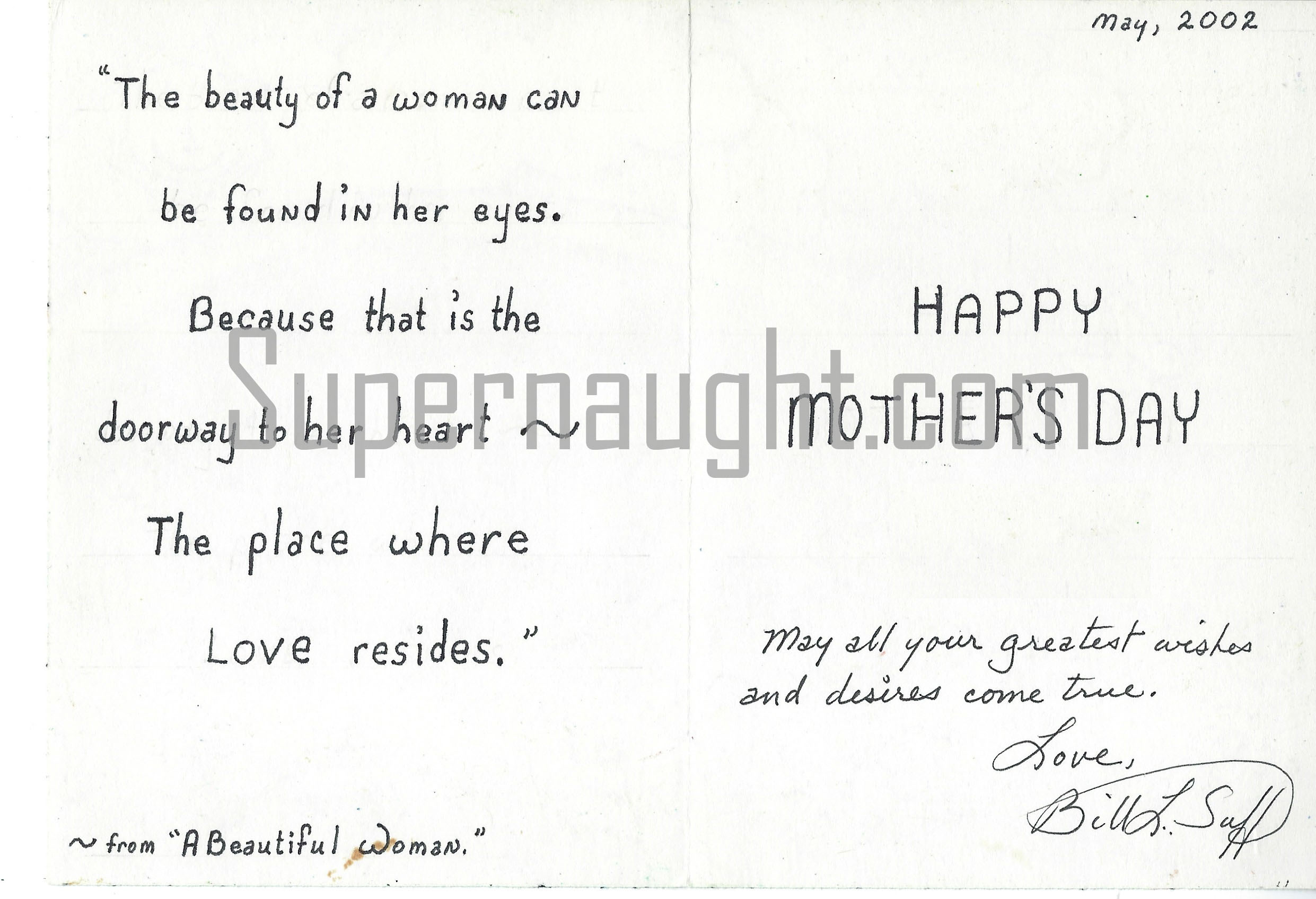 Bill Suff Handmade Mother's Day Card Signed Three Times image 3