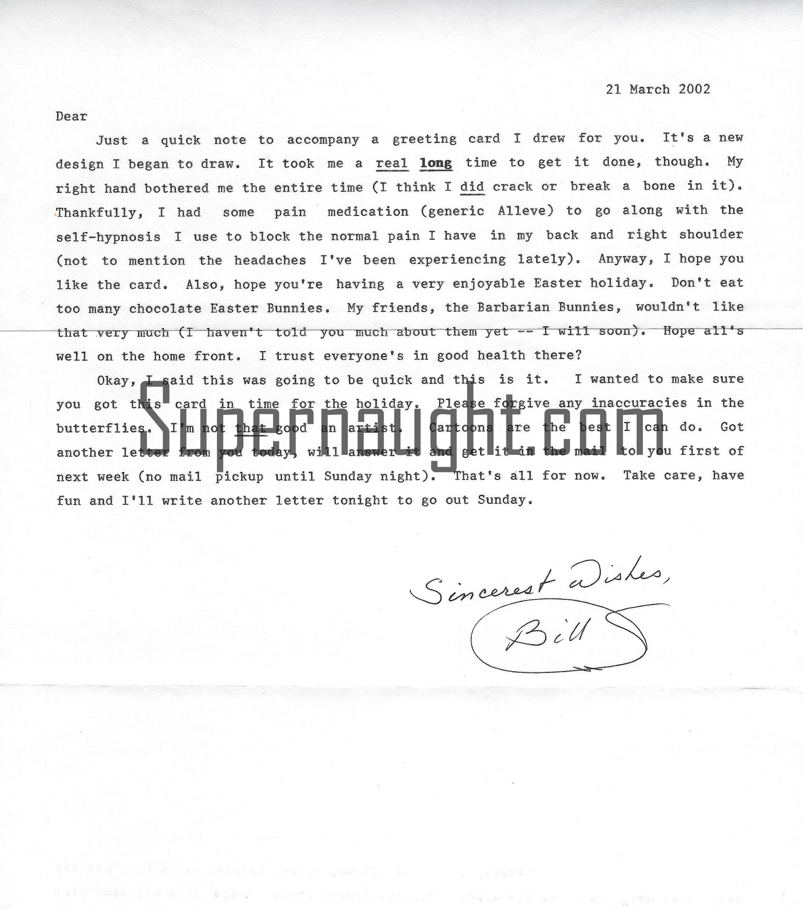 Bill Suff Signed Letter