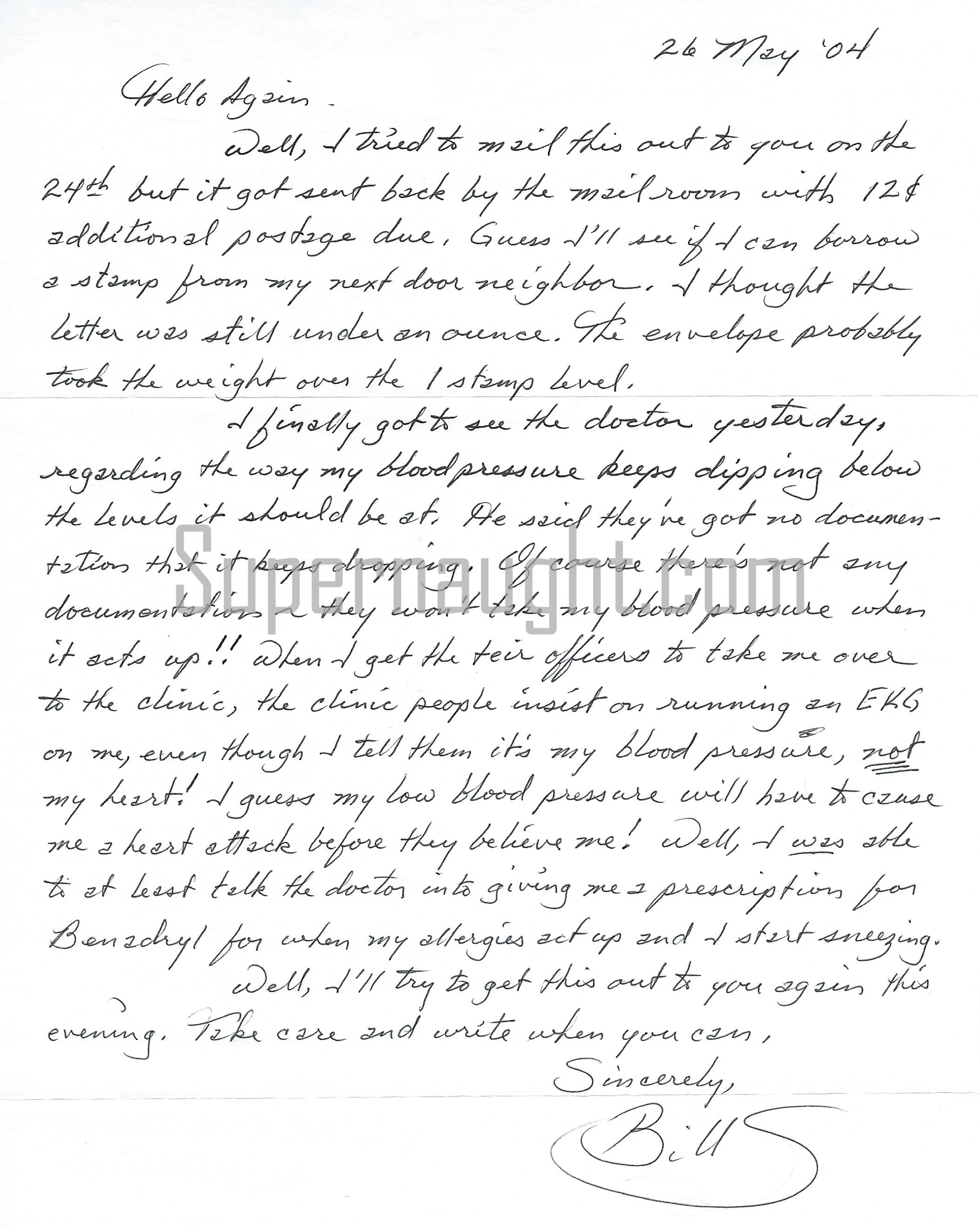 Bill Suff Signed Letter From Death Row