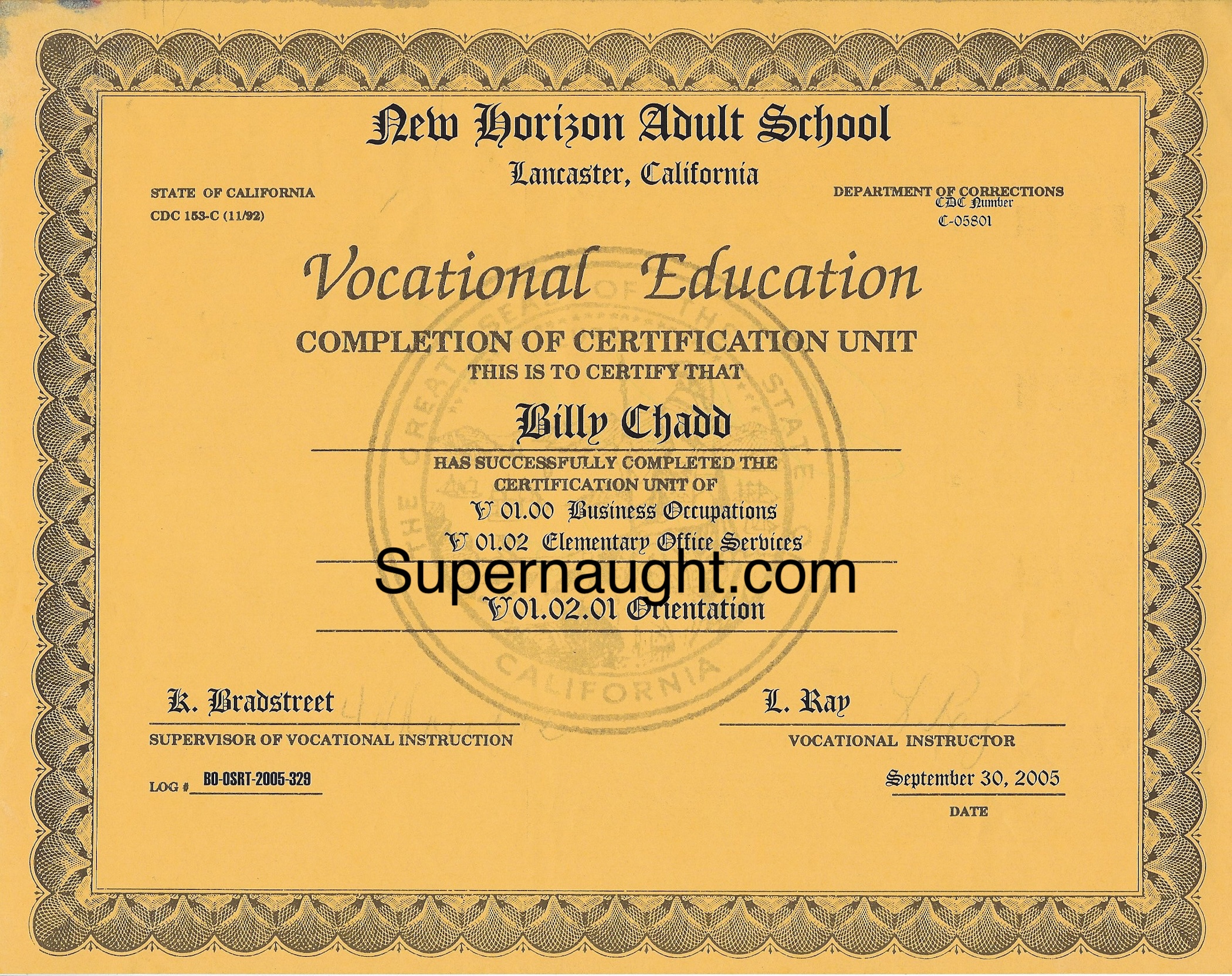 Billy Chadd Vocational Education Certificate Signed image 2