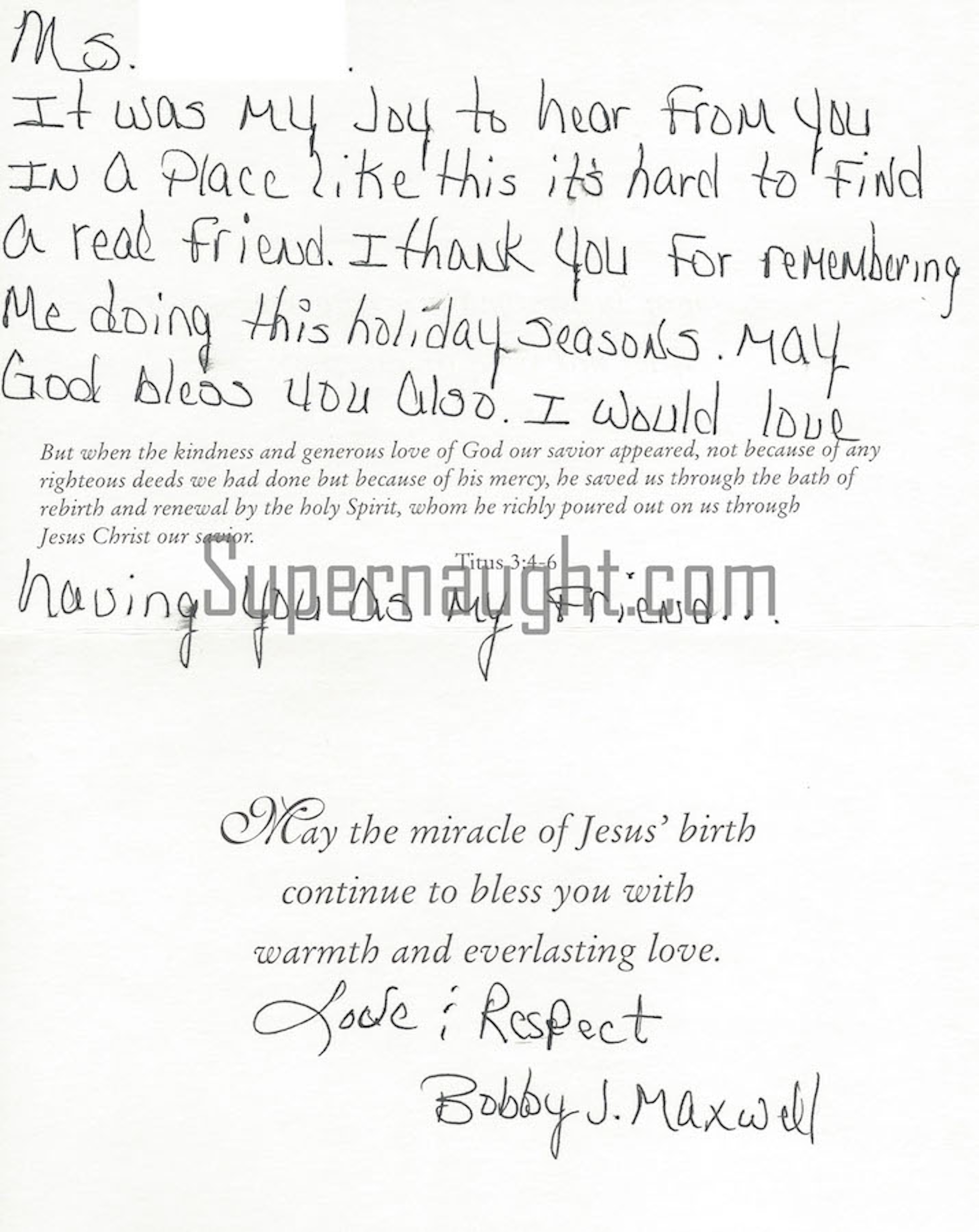 Bobby Joe Maxwell Christmas Card And Envelope Set Both Signed