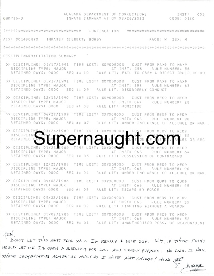 Bobby Ray Gilbert Signed Disciplinary Summary 6 Pages image 2