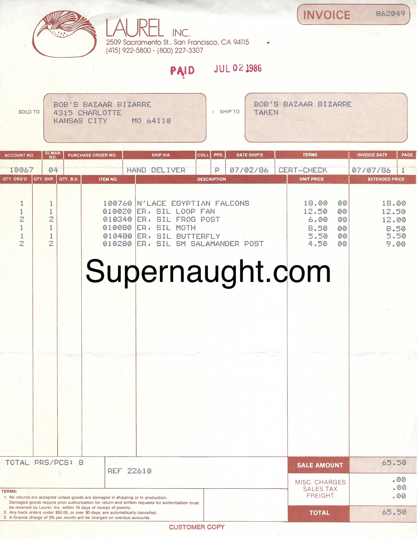 Bob's Bazaar Bizarre Invoice Robert Berdella