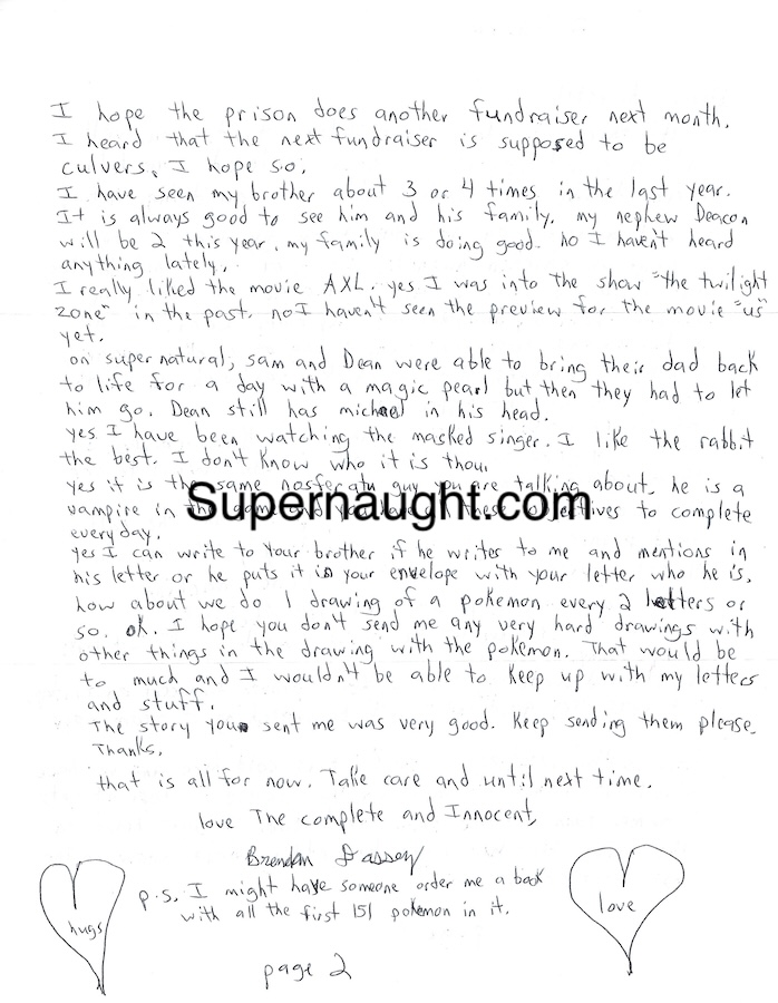 Brendan Dassey Letter with 2 Hand Drawn Hearts and Envelope Both Signed image 2
