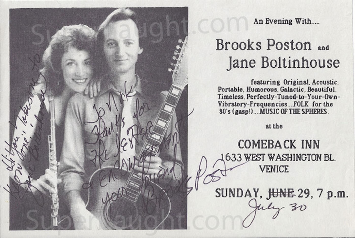 Brooks Poston Jane Boltinhouse Concert Flyer Both Signed