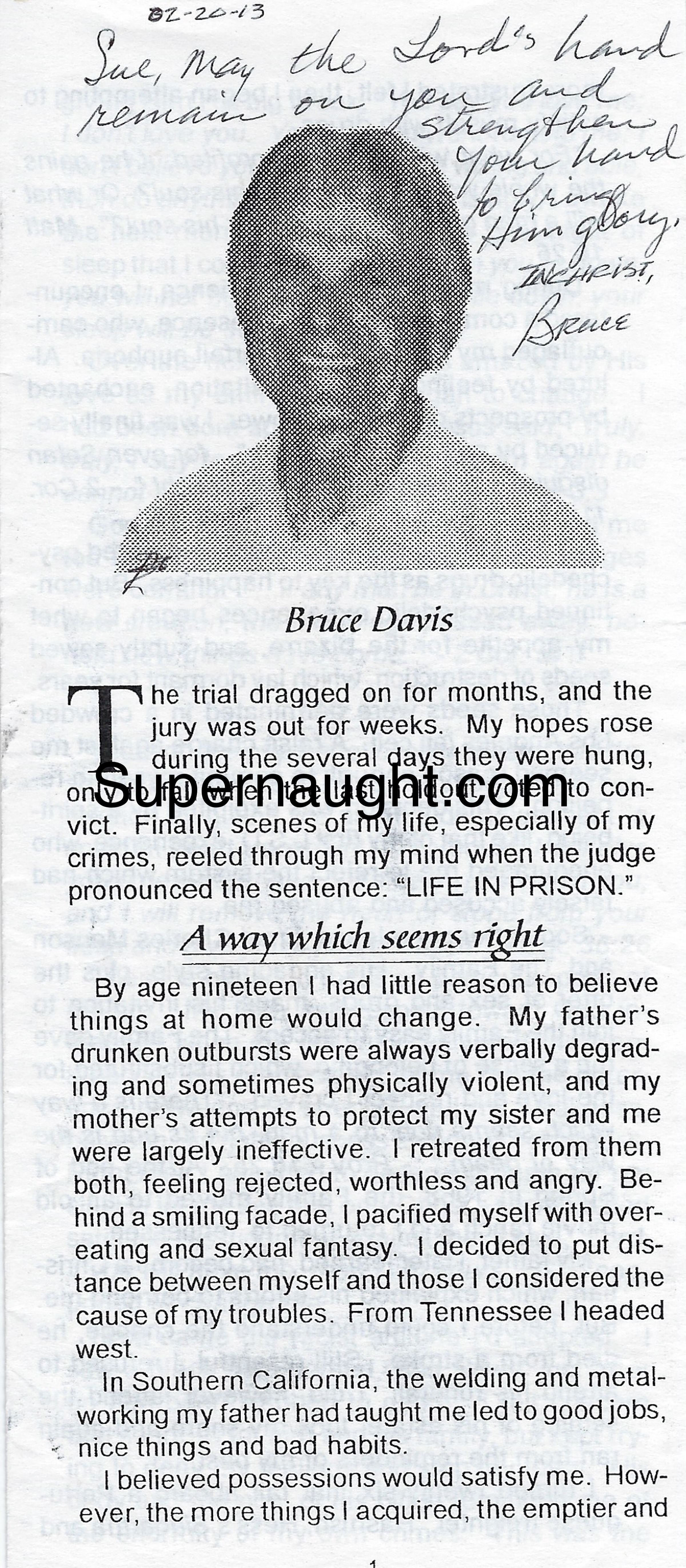 Bruce Davis Autographed Pamphlet