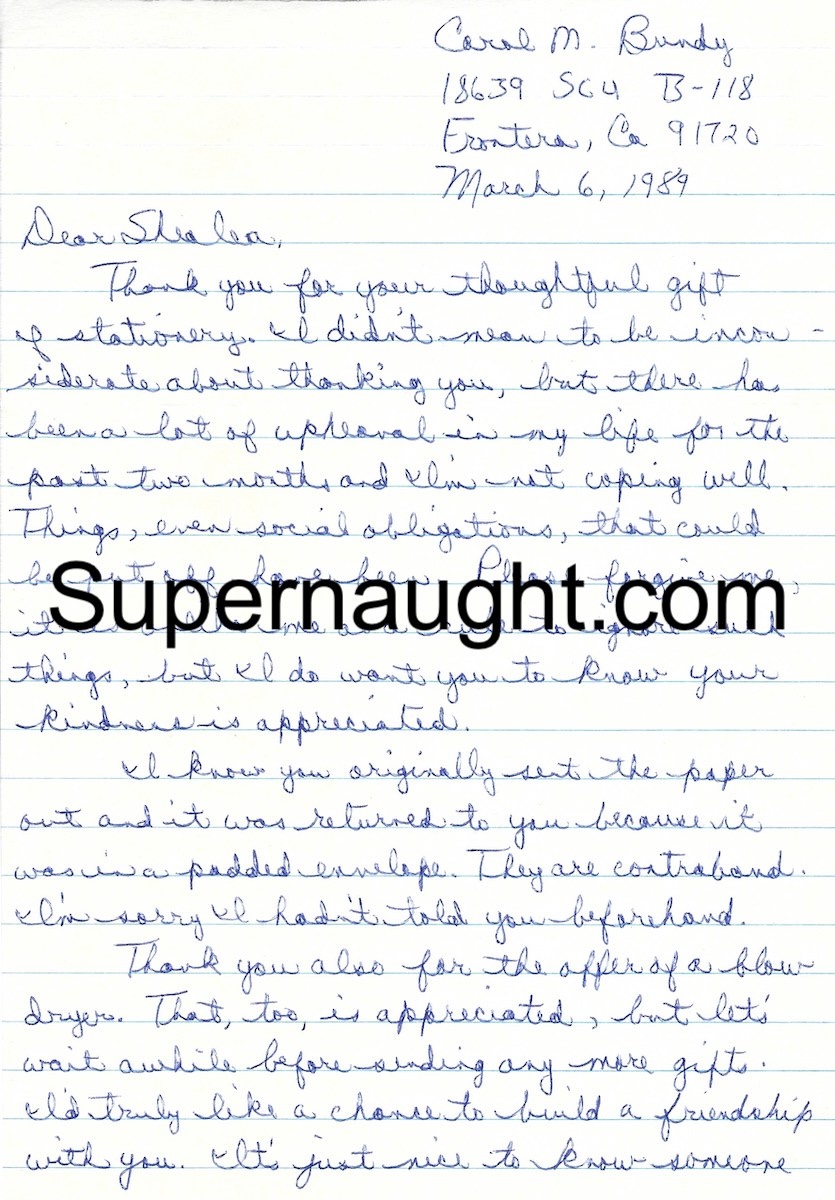 Carol Bundy Four Page Letter Signed Twice