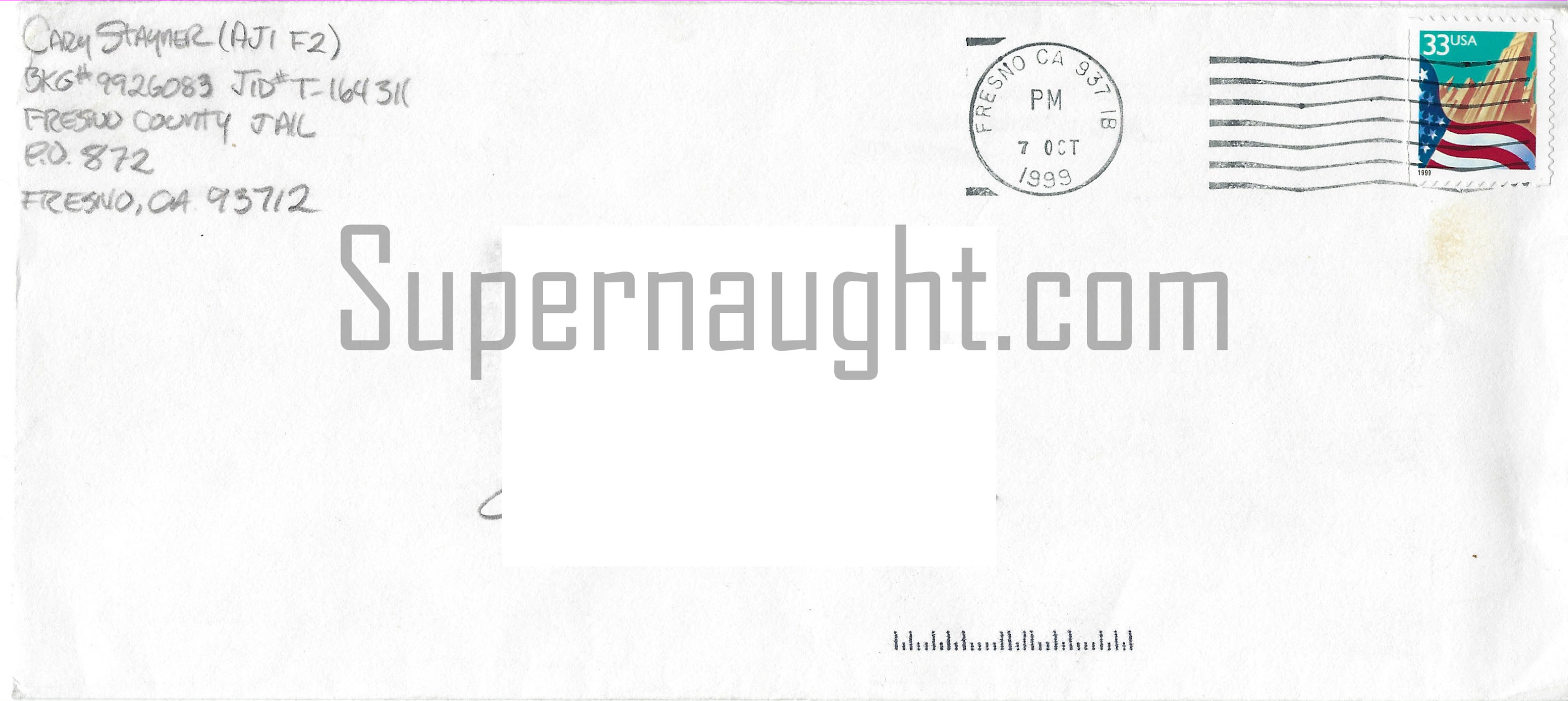 Cary Stayner Signed County Jail Envelope