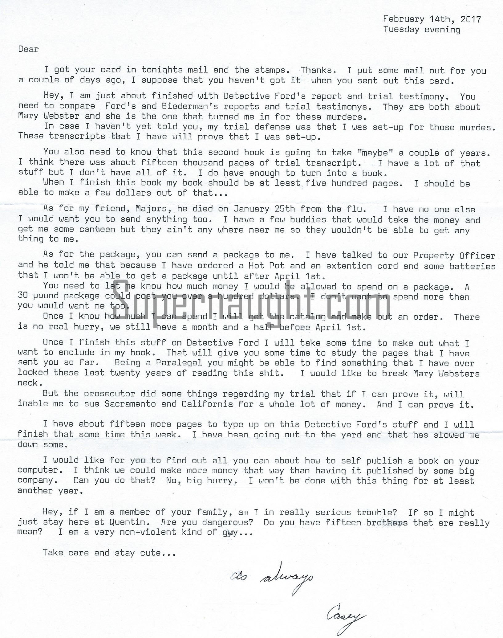 Charles Case Signed Letter With Envelope And Trial Testimony