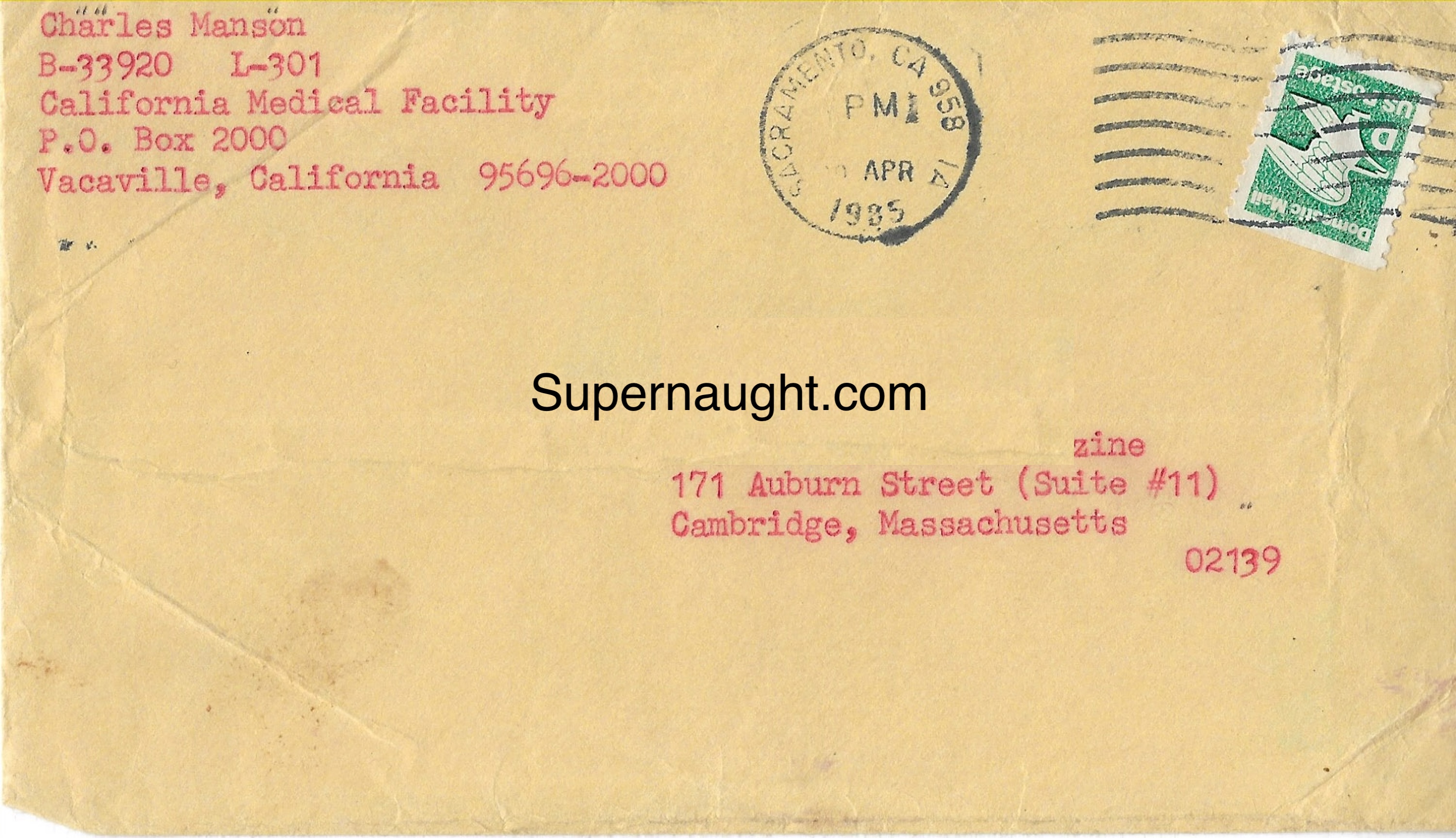 Charles Manson 1985 Letter and Envelope Set Signed image 3