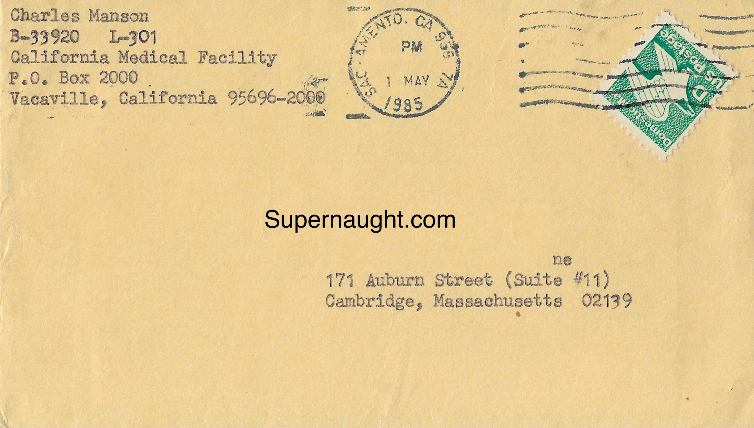 Charles Manson 1985 Letter and Envelope Signed image 2