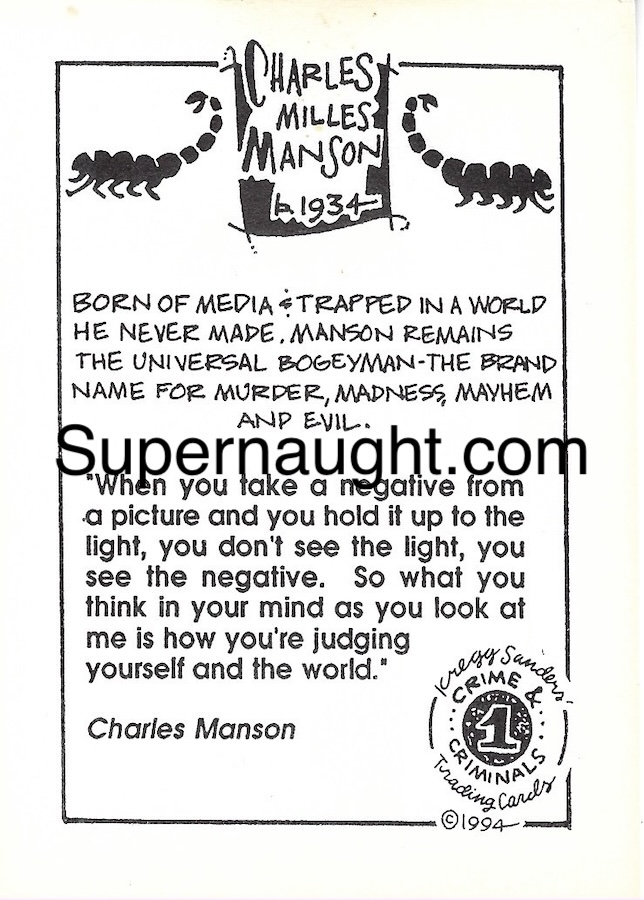 Charles Manson 1994 Crime and Criminals Trading Card image 2