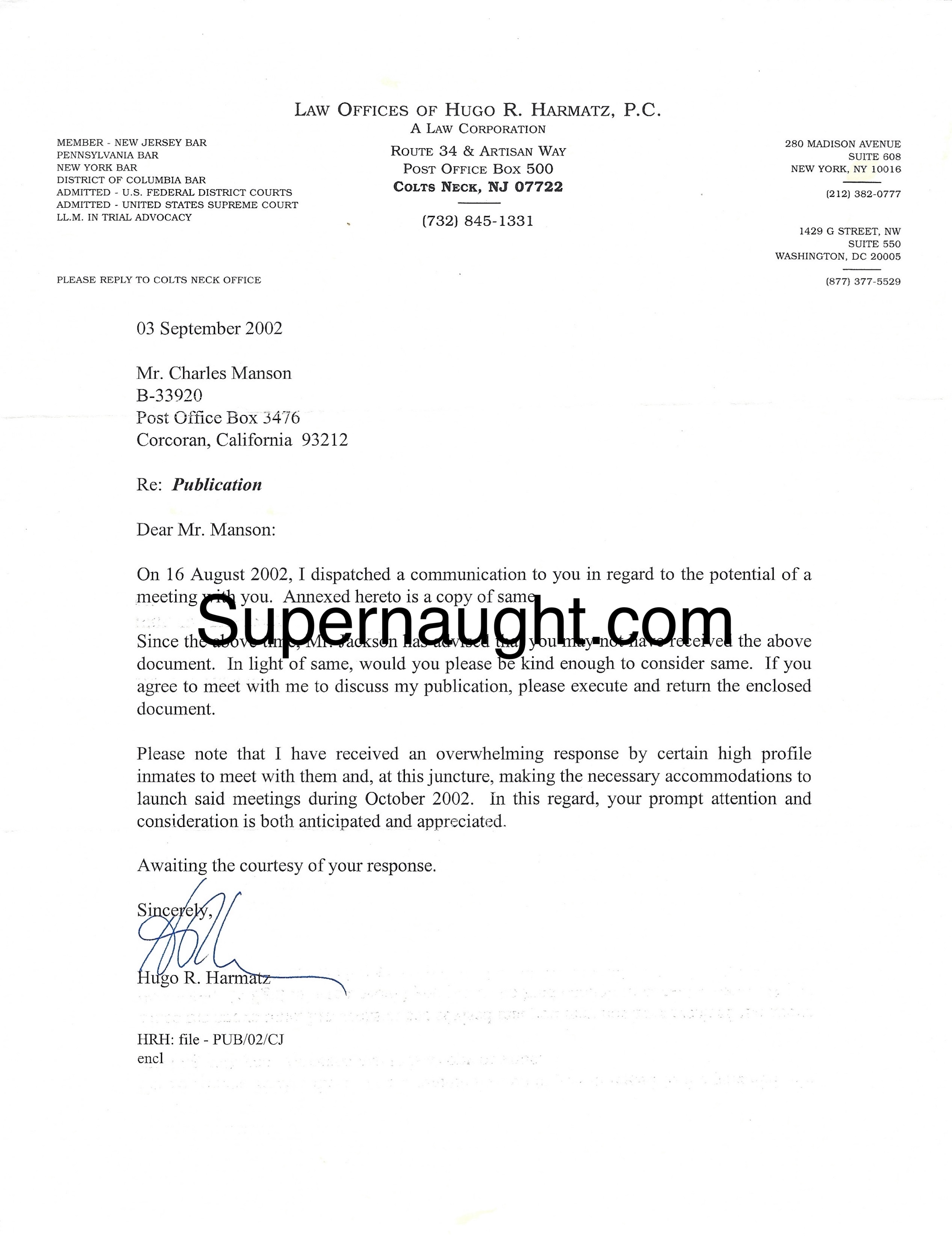 Charles Manson 2 Attorney Letters