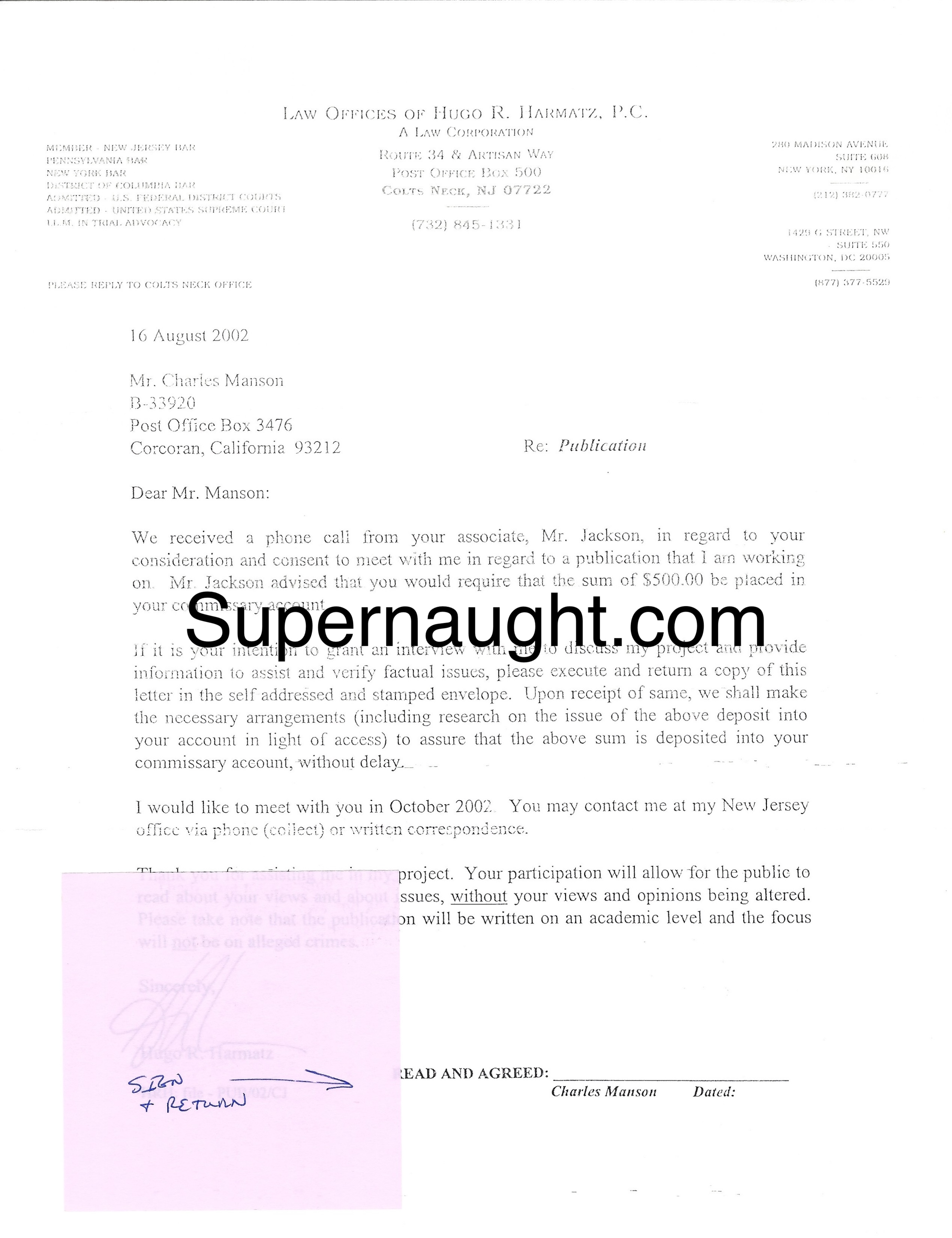 Charles Manson 2 Attorney Letters image 2