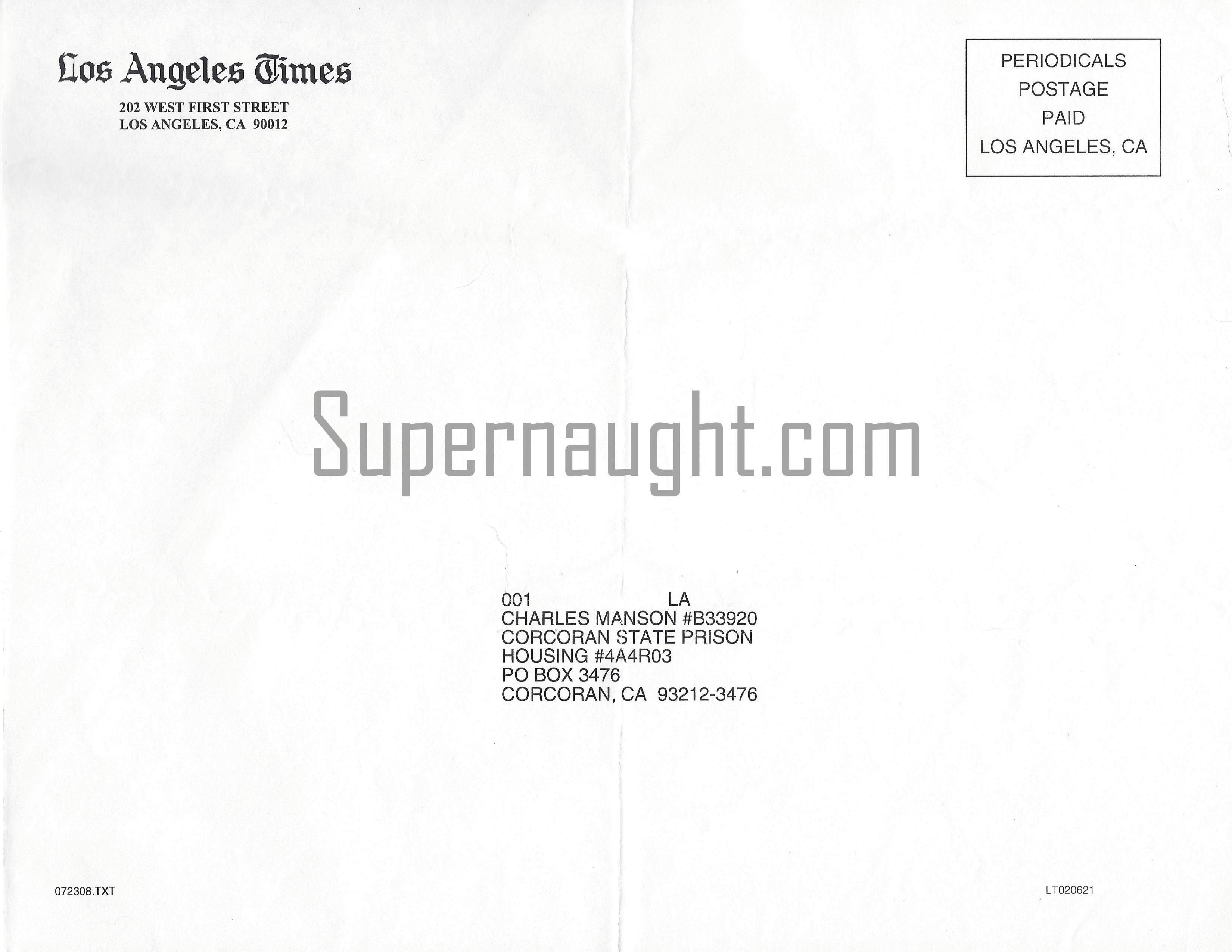 Charles Manson 2008 LA Times Subscription