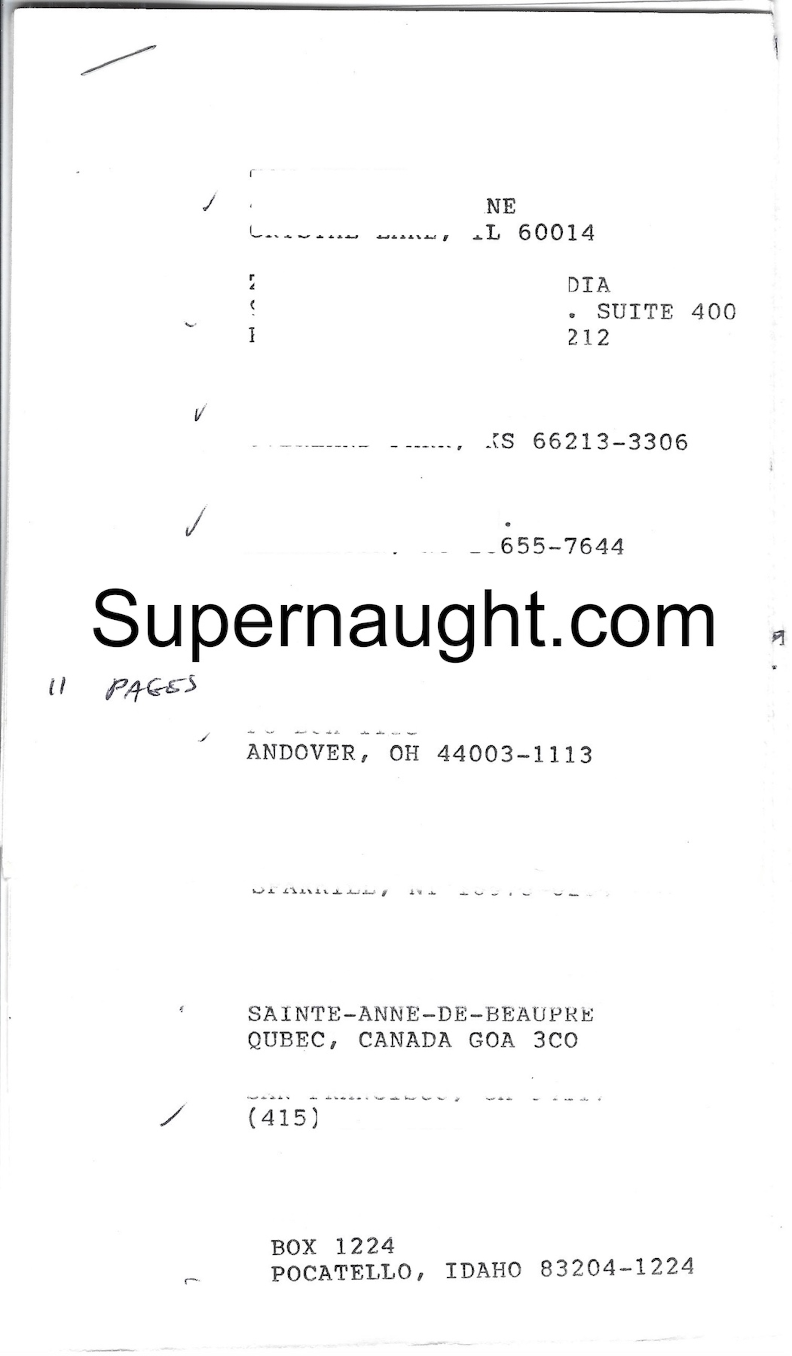 Charles Manson Address Book 11 Pages
