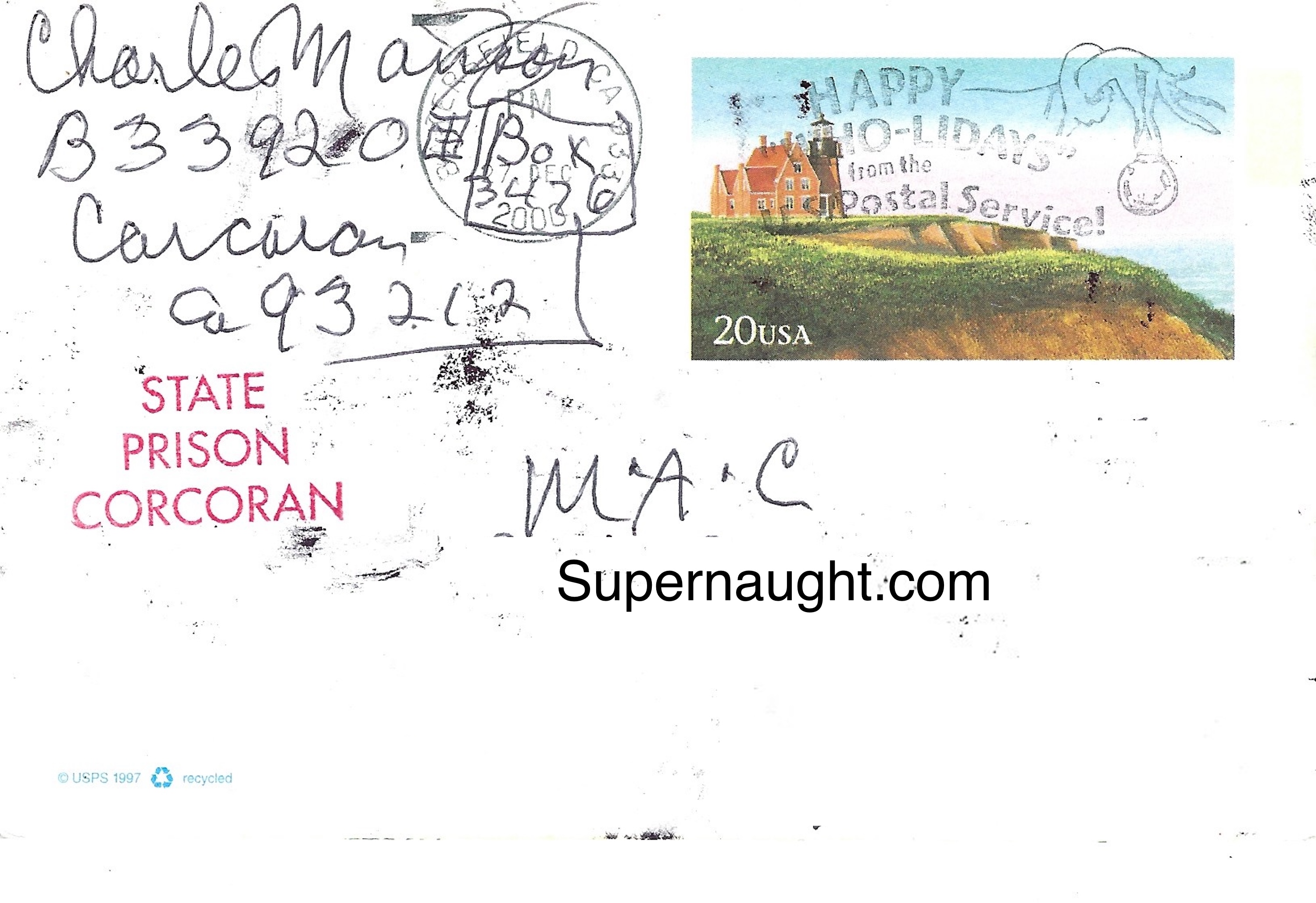 Charles Manson Autographed Artwork Postcard image 2