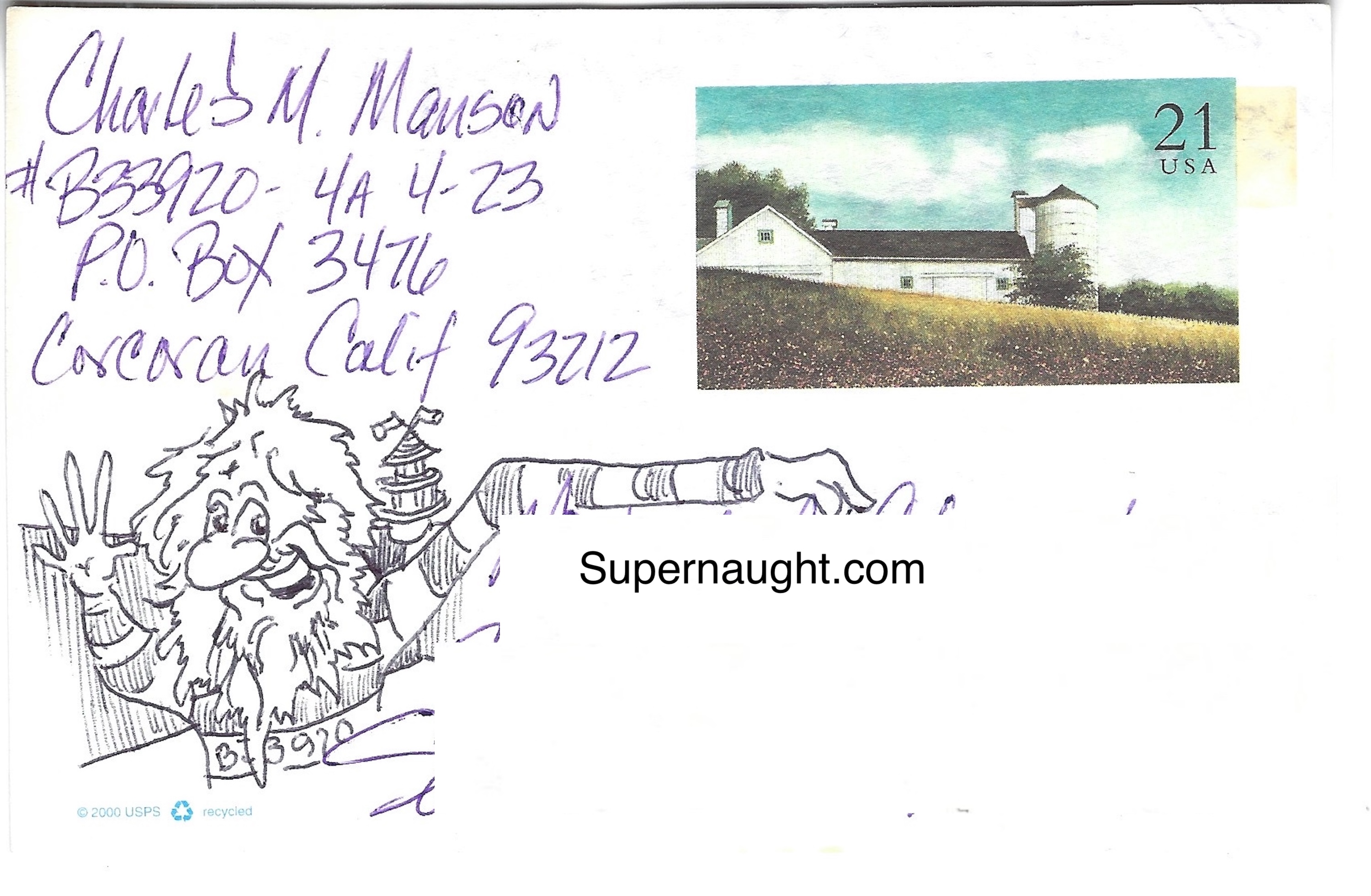 Charles Manson Autographed Postcard Manson Family image 2