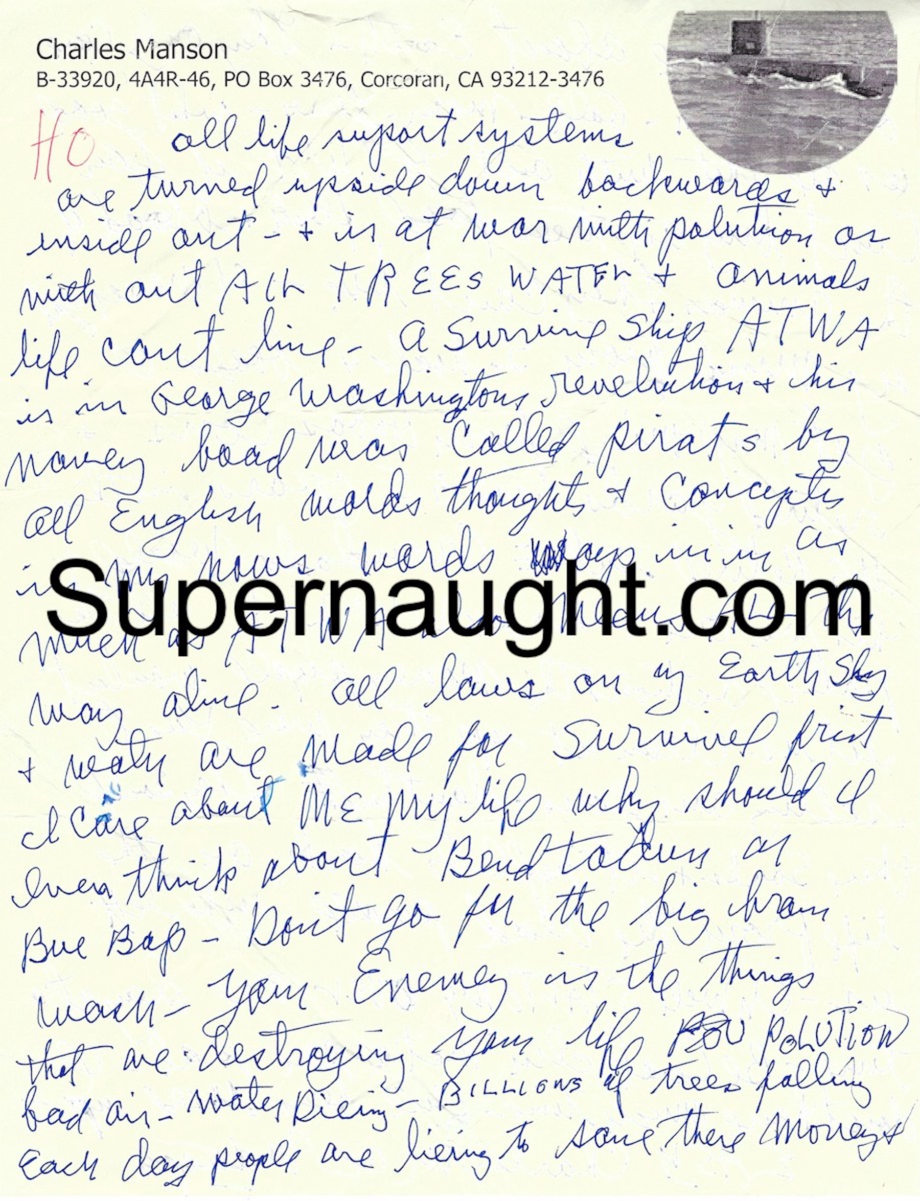 Charles Manson Autographed Two Page Letter