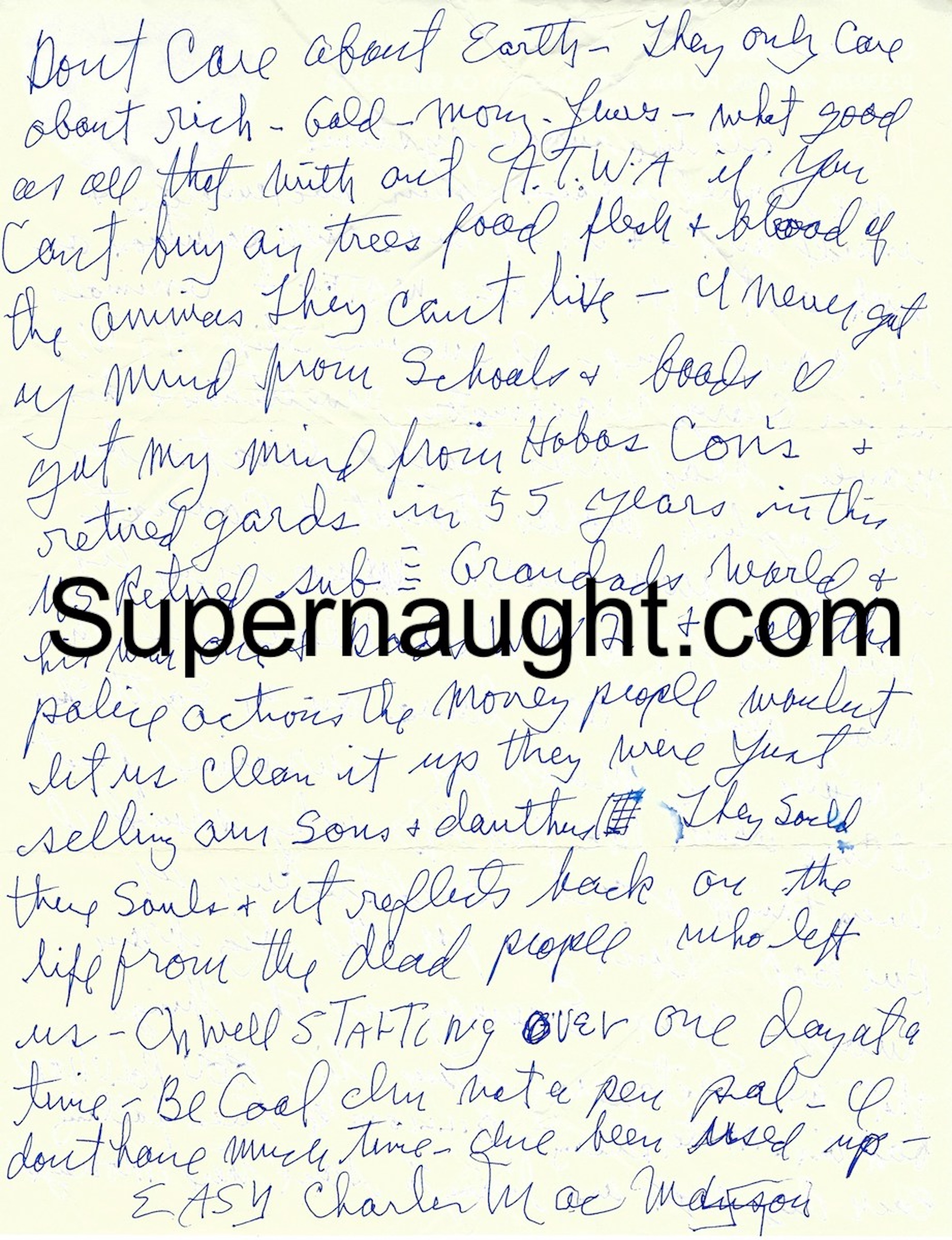 Charles Manson Autographed Two Page Letter image 2
