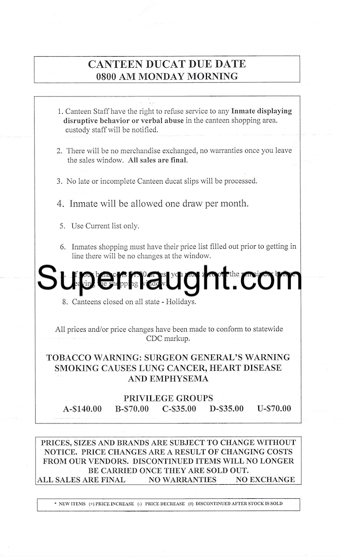 Charles Manson Canteen Order Form Inmate Copy image 2