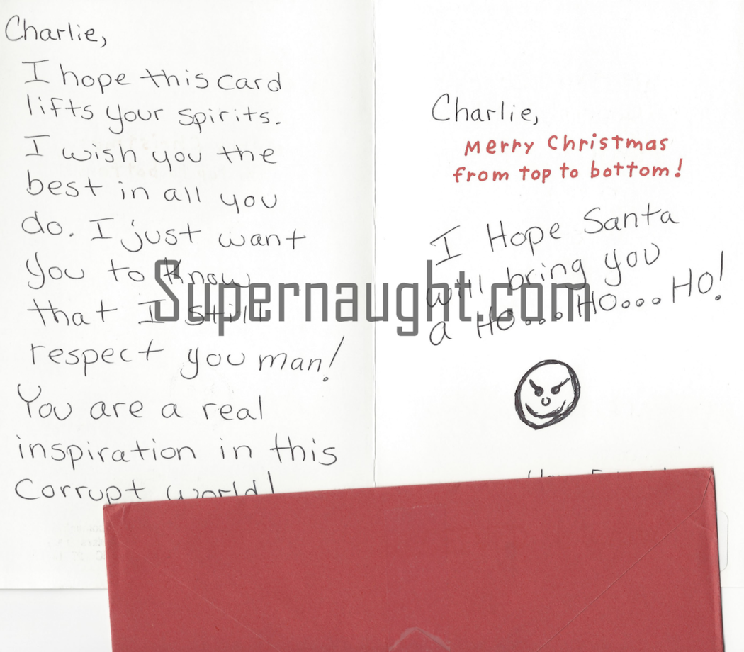 Charles Manson Christmas Card From A Fan With Envelope Set