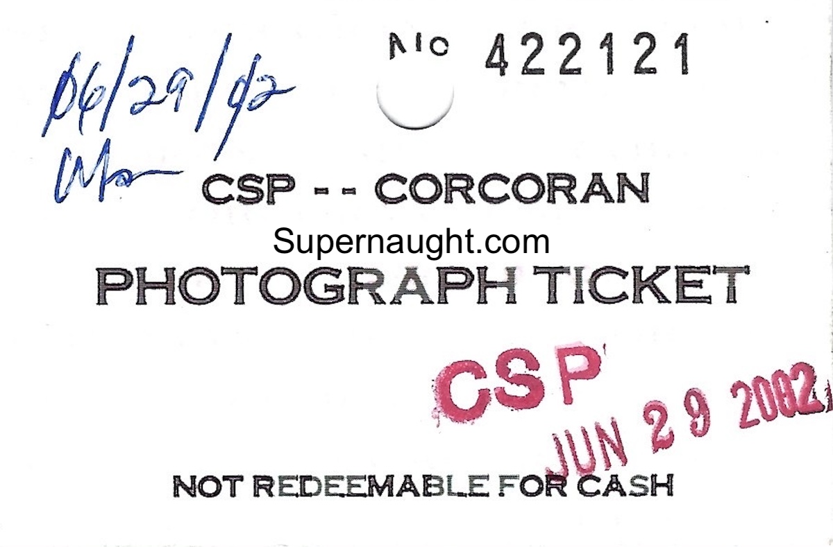 Charles Manson CSP Corcoran Authentic Photo Ticket 2002