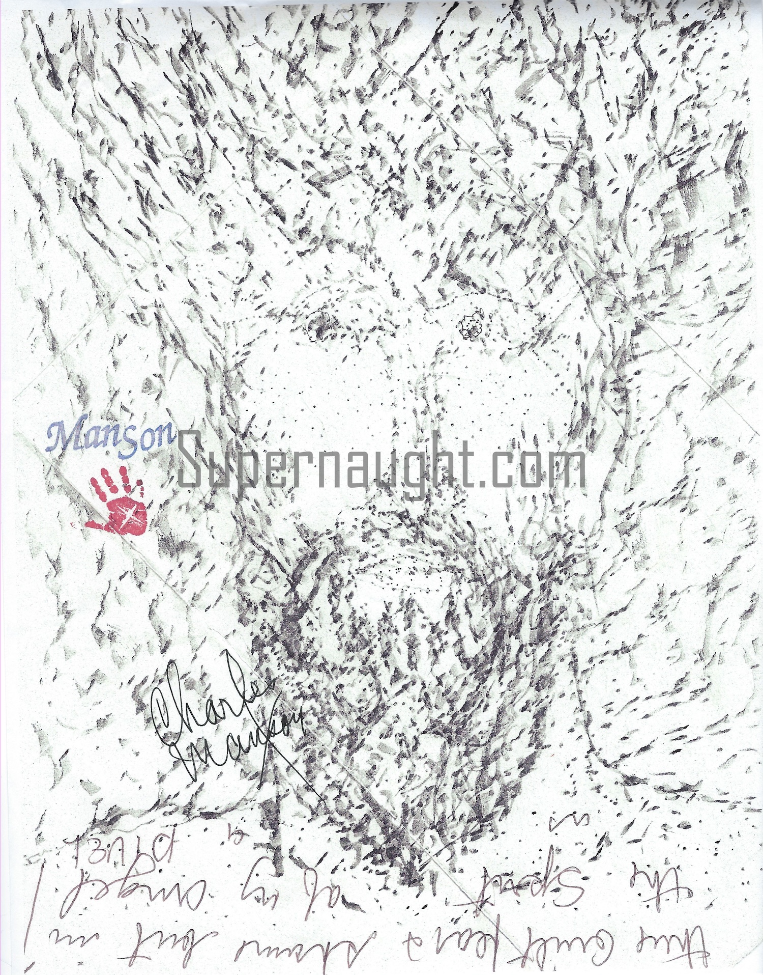 Charles Manson Devil Self Portrait Copy Signed