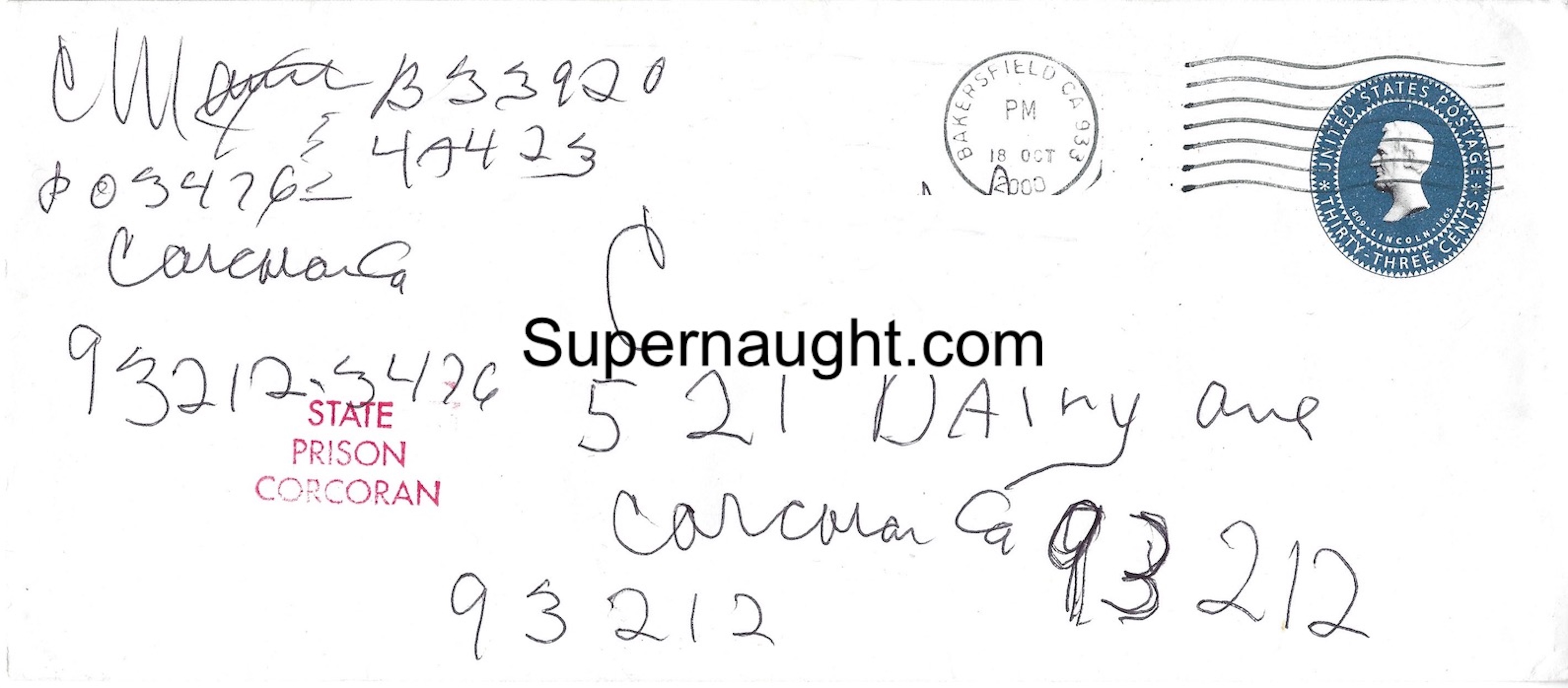 Charles Manson Envelope to CM Hand Signed