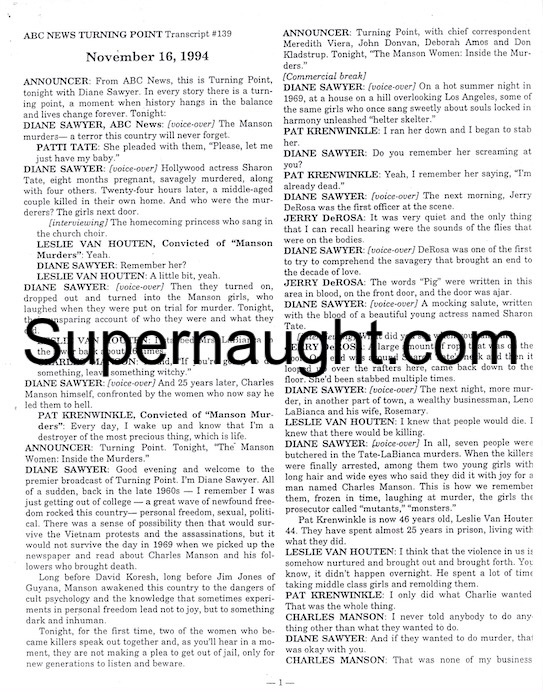 Charles Manson Family Turning Point Transcript 1994
