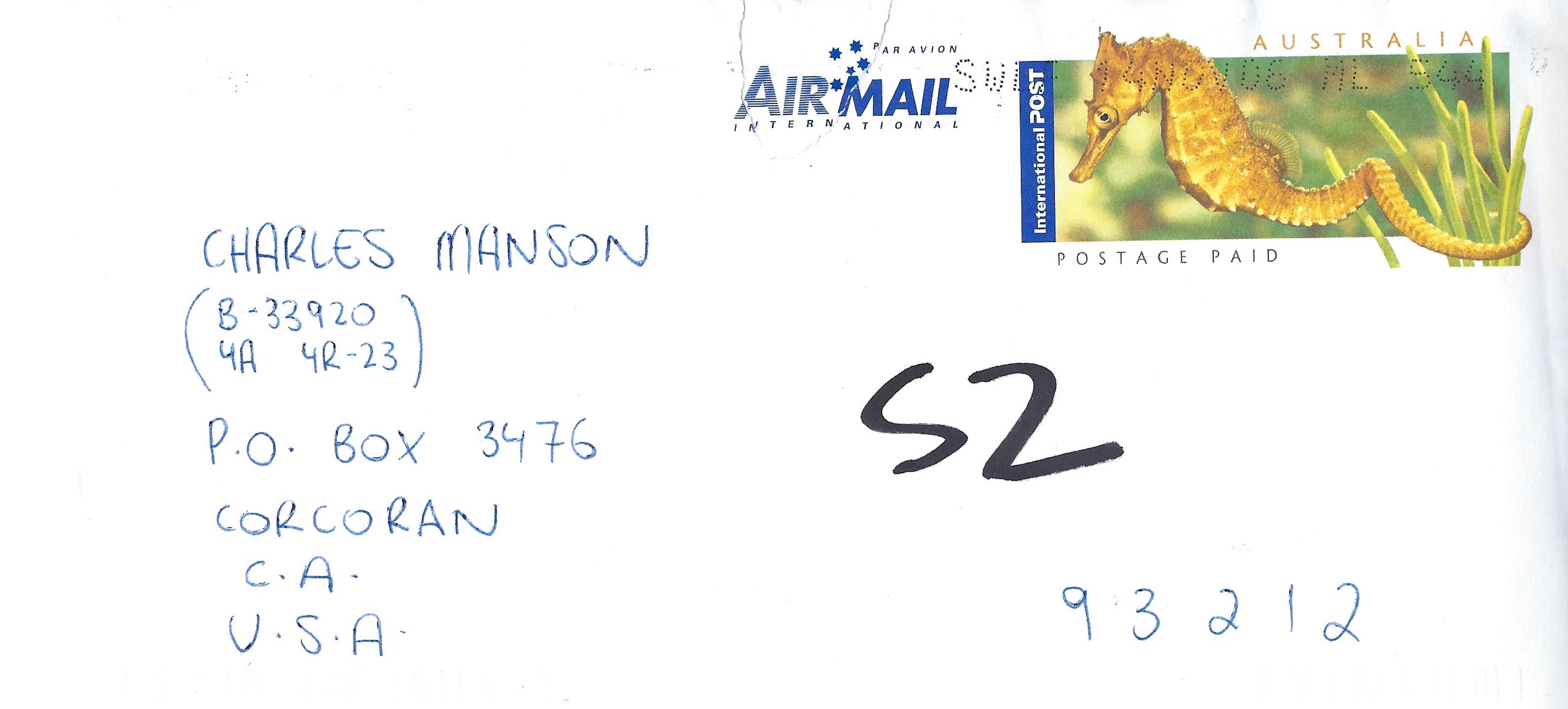 Charles Manson Fan Mail Envelope